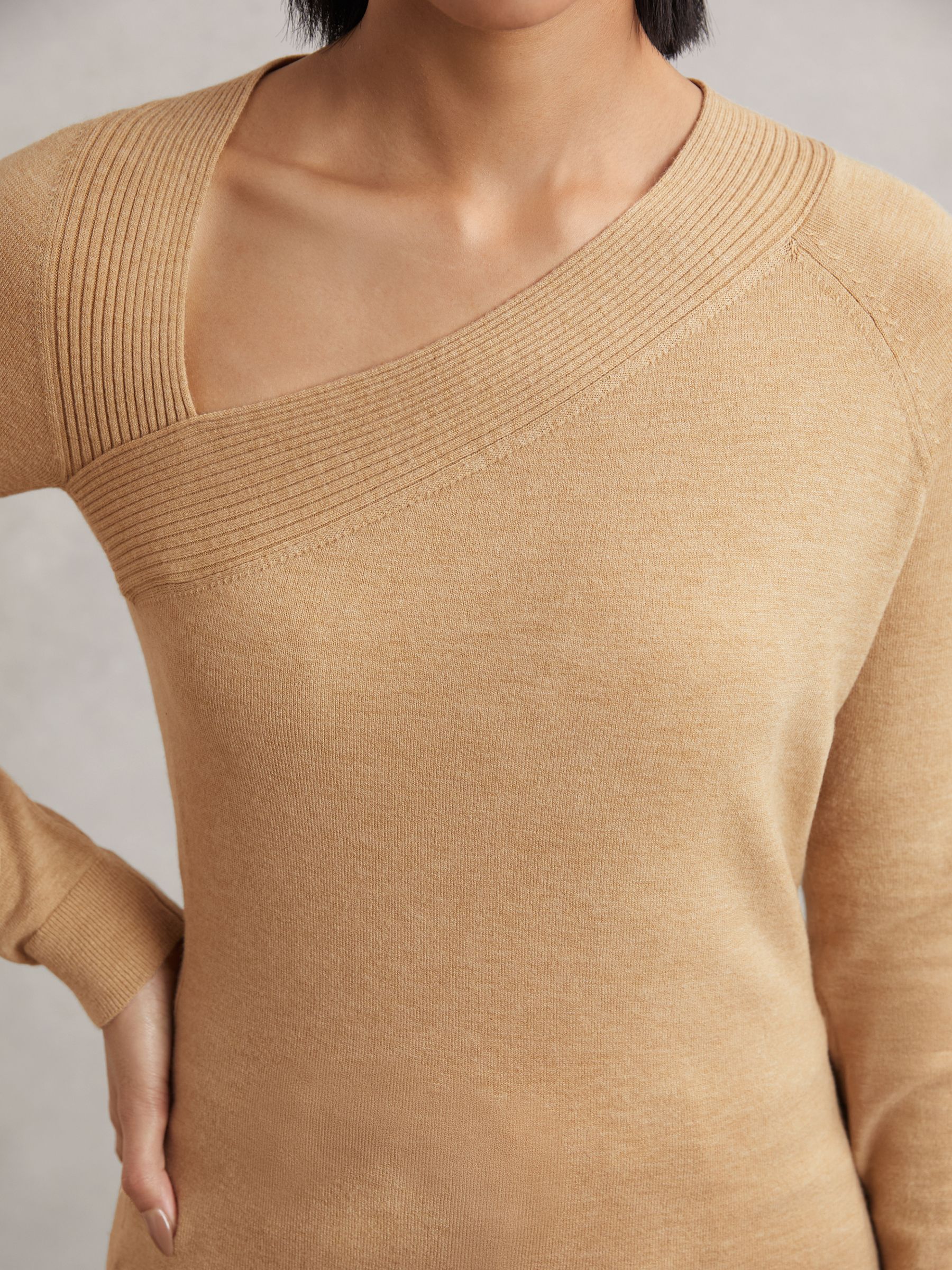 Wool-Blend Asymmetric Knit Top in Camel