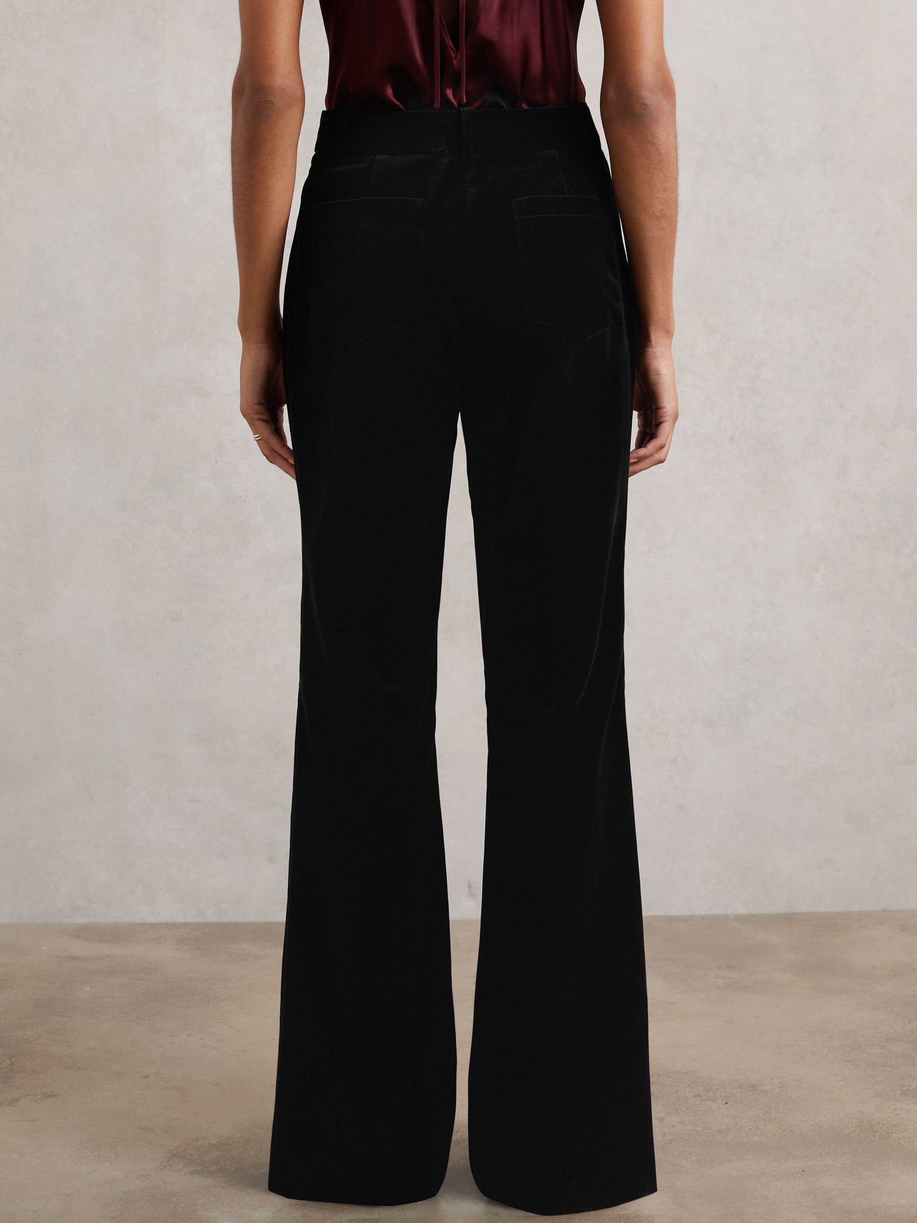 Petite Velvet Flared Trousers in Black