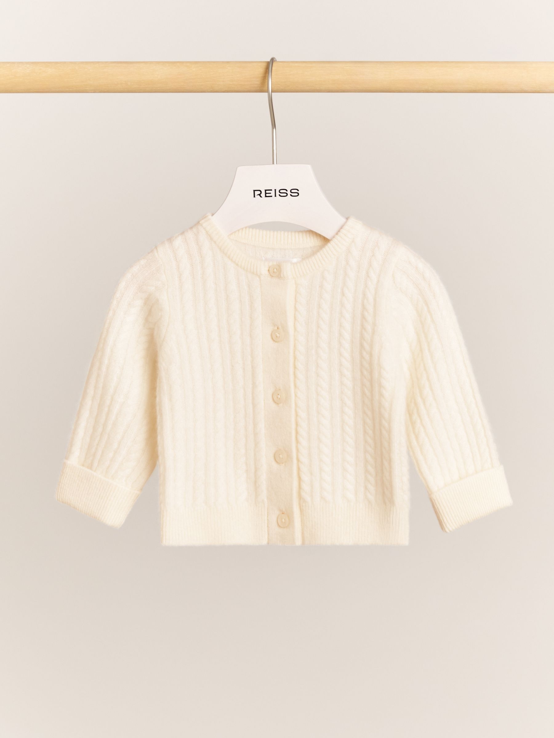 100% Cashmere Cable-Knit Cardigan in Ivory
