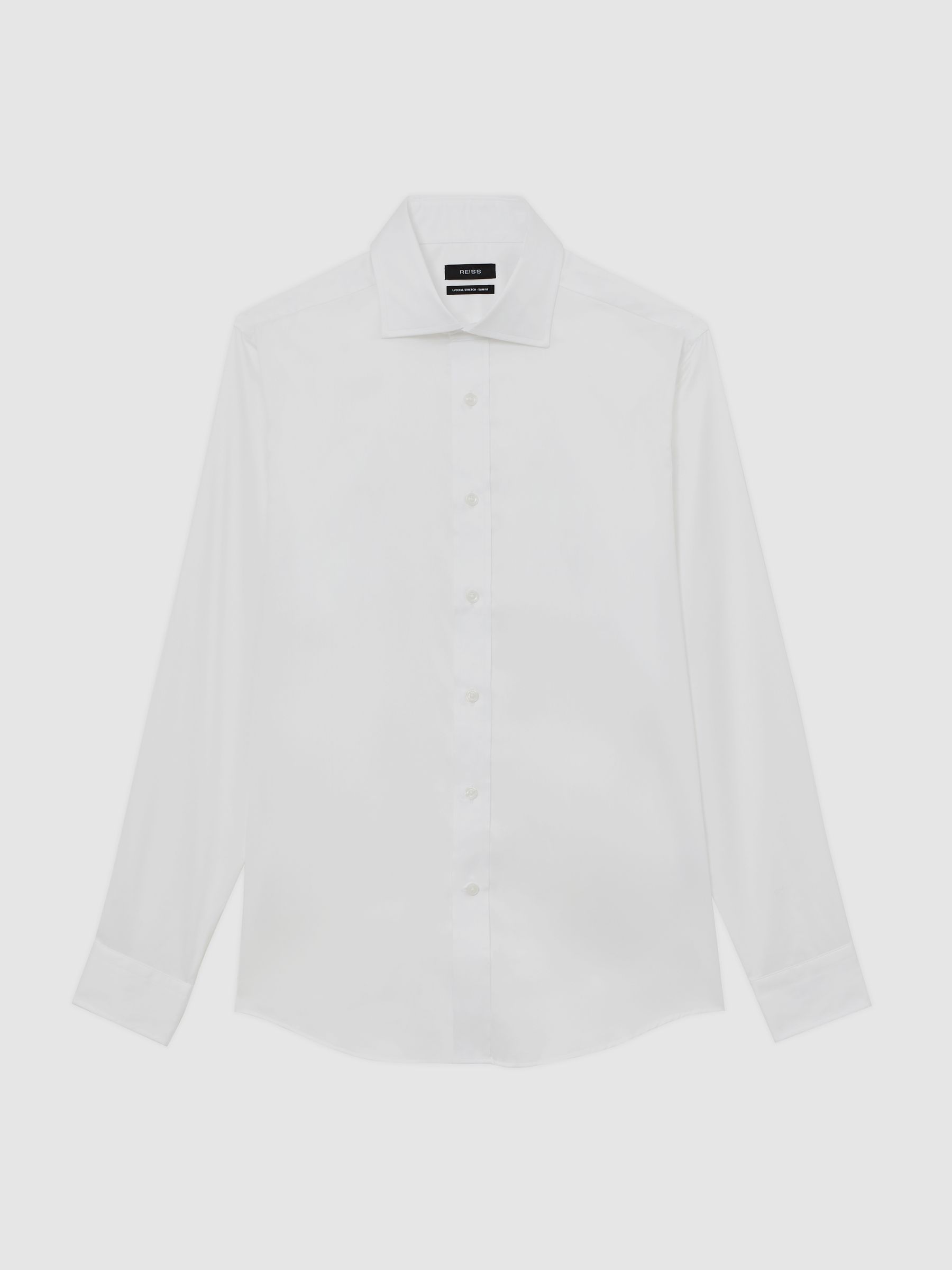 Slim Fit Cotton-Tencel Stretch Shirt in White