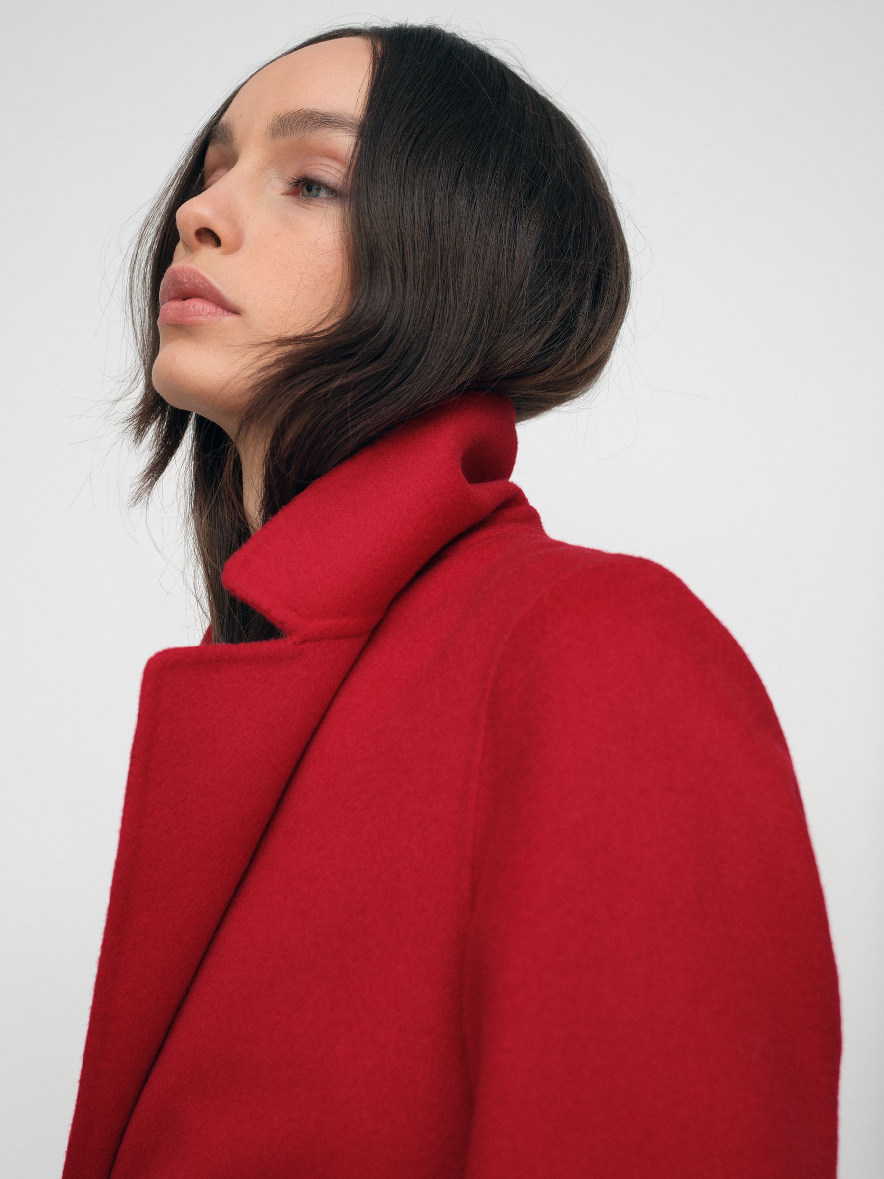 Double-Breasted Blindseam Coat Wool-Blend in Red