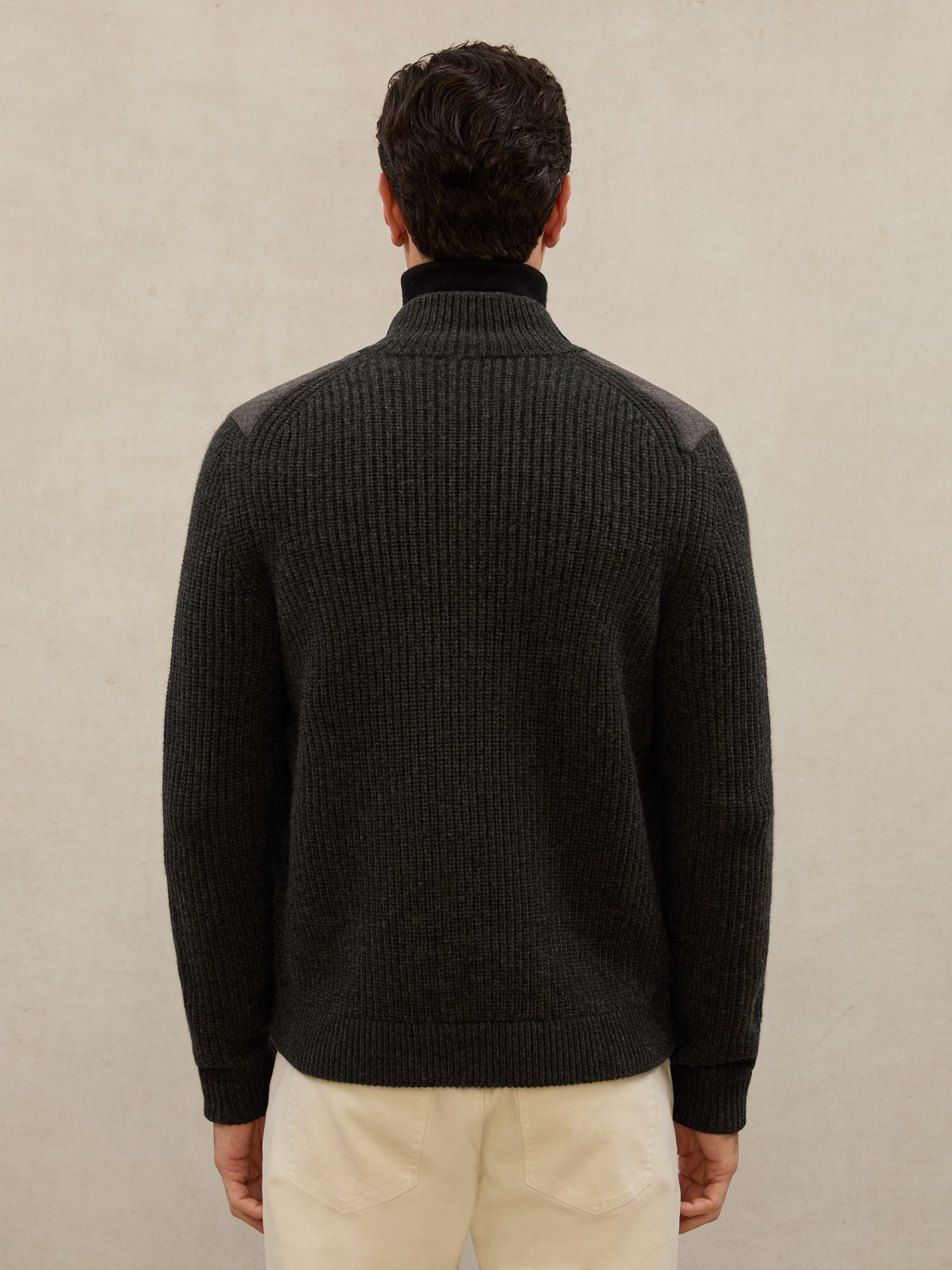 Atelier Quilted Cashmere Zip Jacket in Charcoal Grey