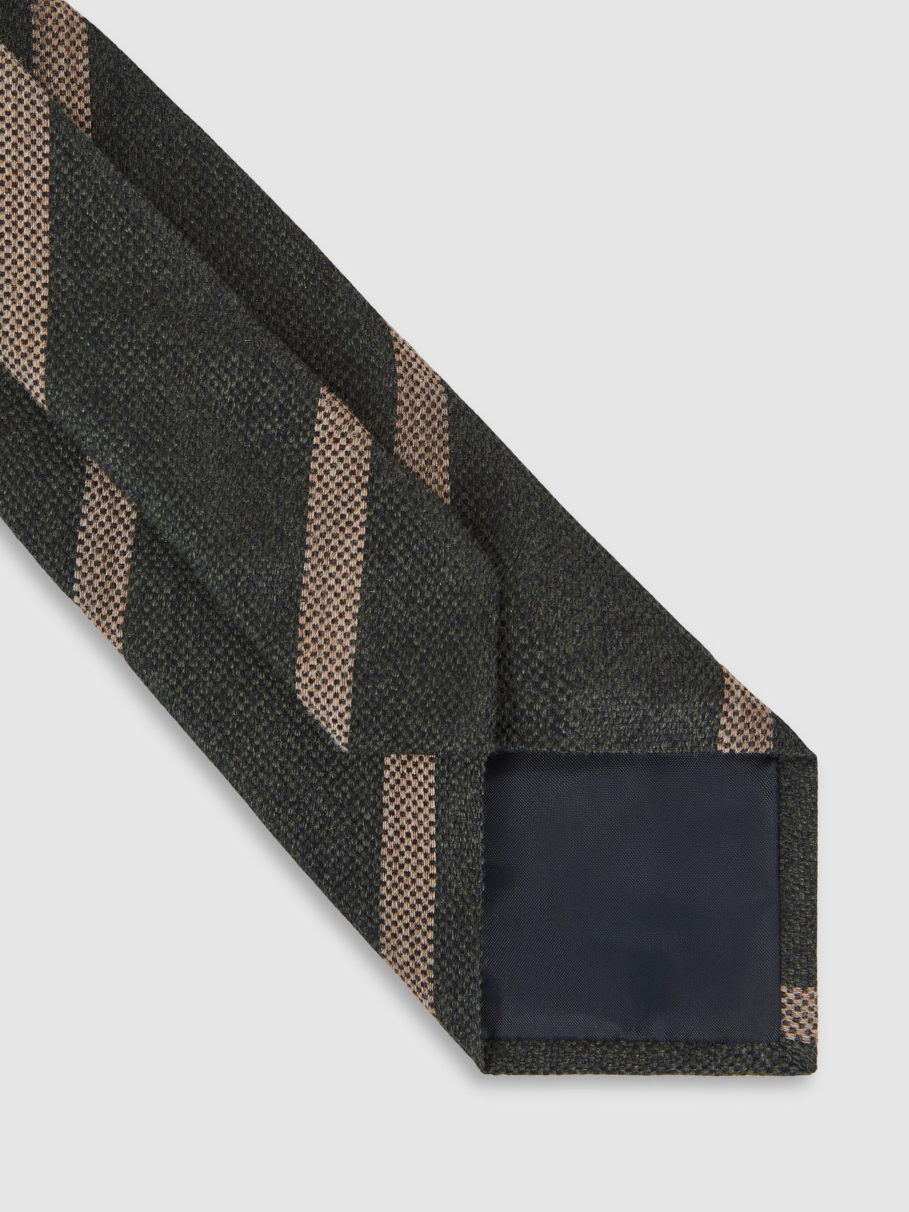 Wool-Silk Striped Tie in Forest Green