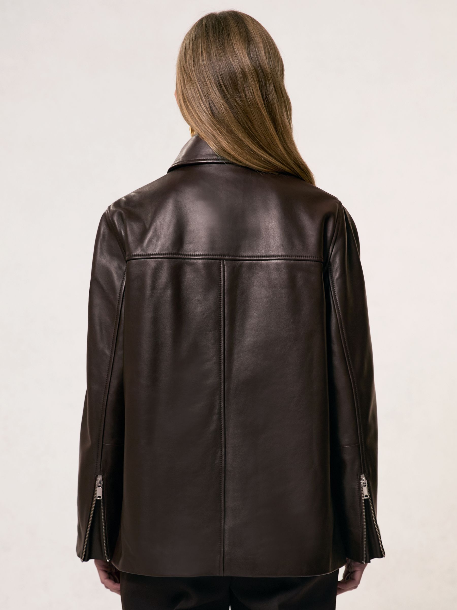 Longline Leather Jacket in Chocolate Brown
