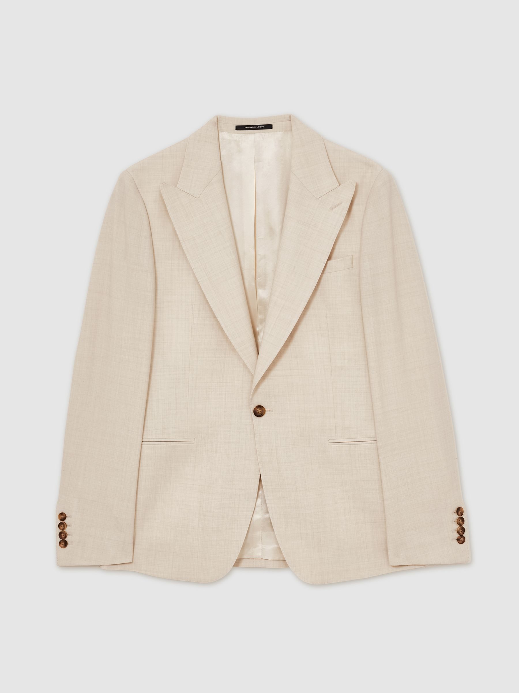 Single-Breasted Textured Suit Blazer Slim-Fit With Wool in Stone