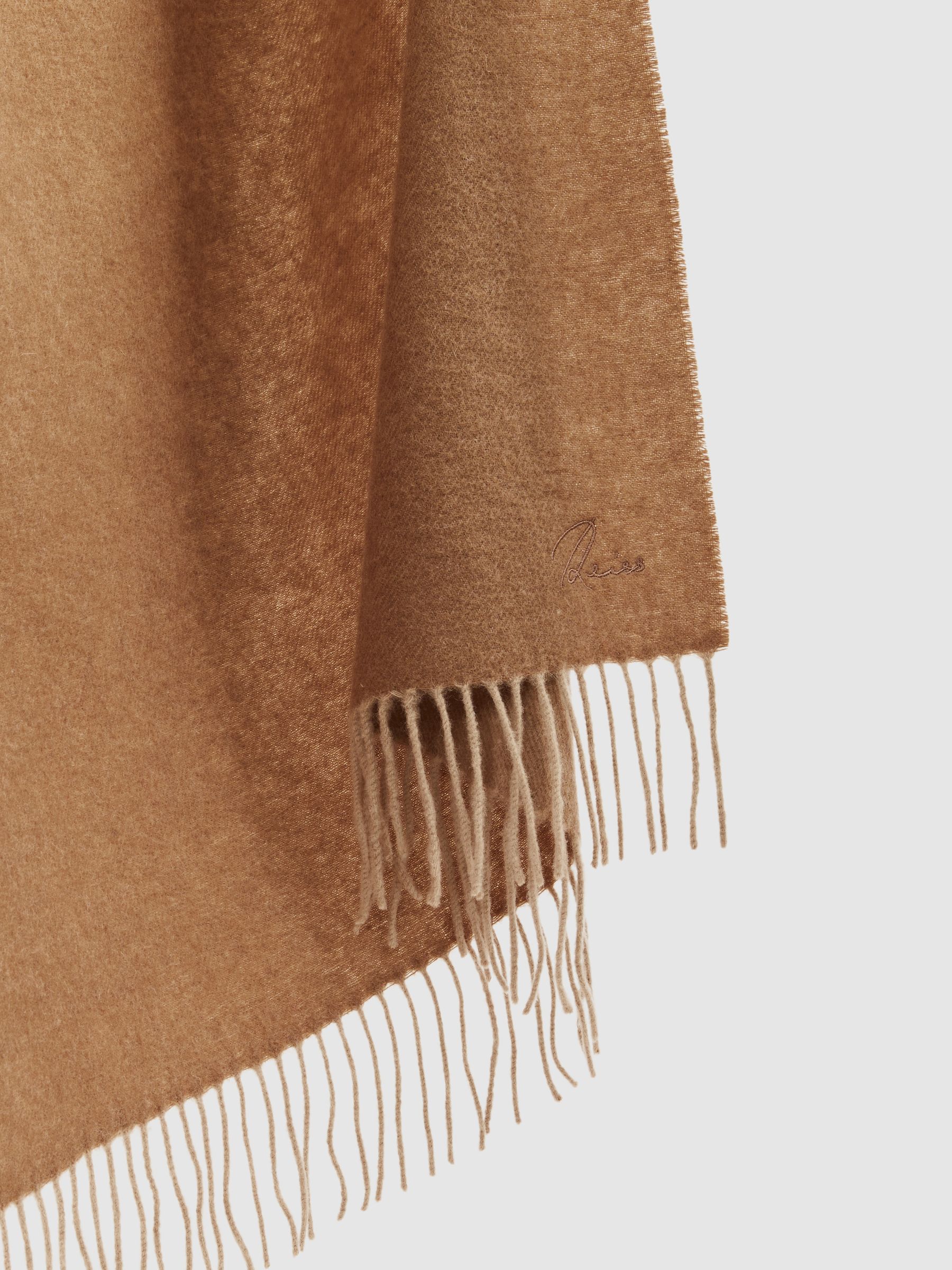 Wool-Cashmere Script-Logo Scarf in Biscuit