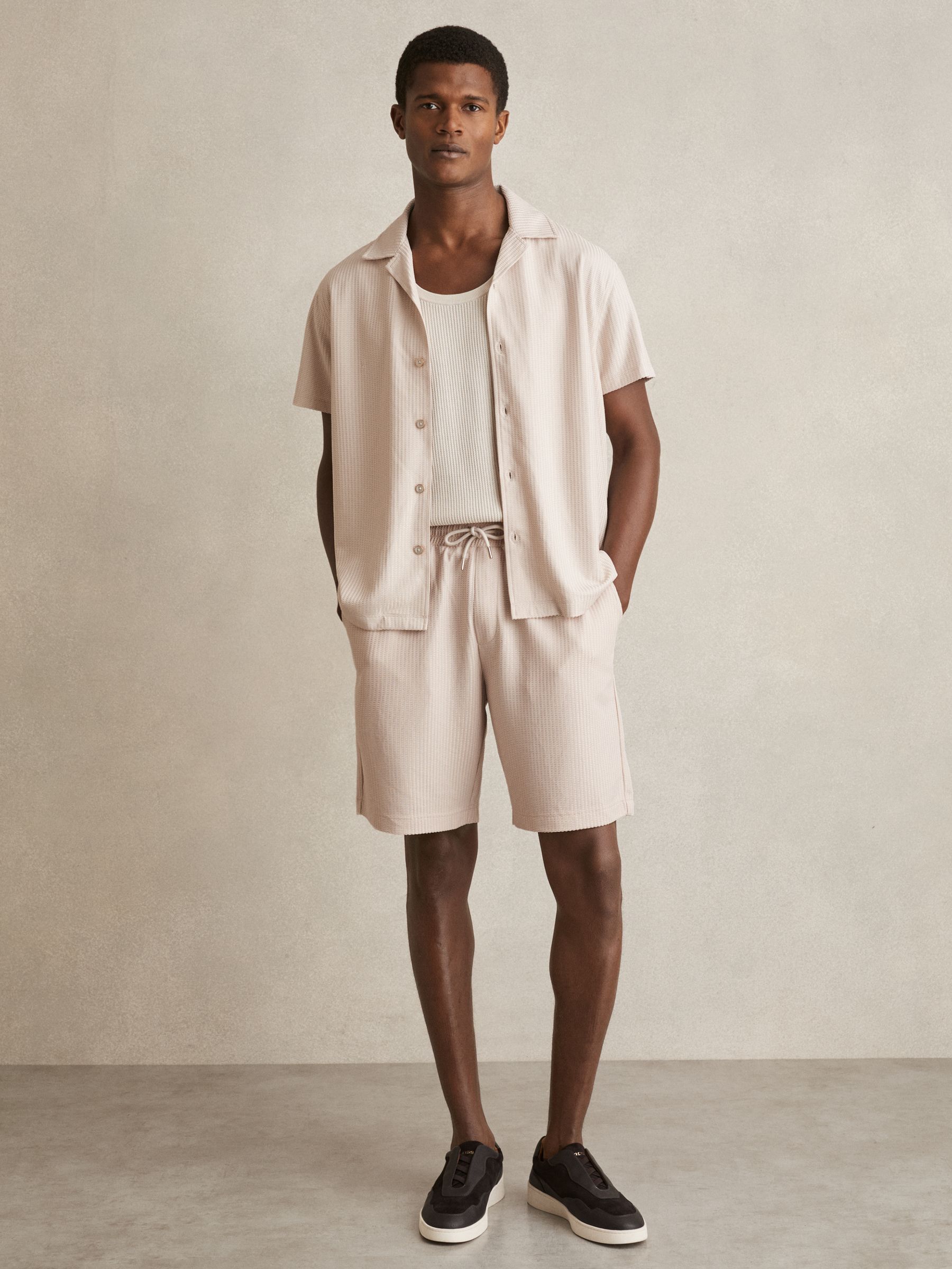 Textured-Knit Cuban-Collar Shirt in Black