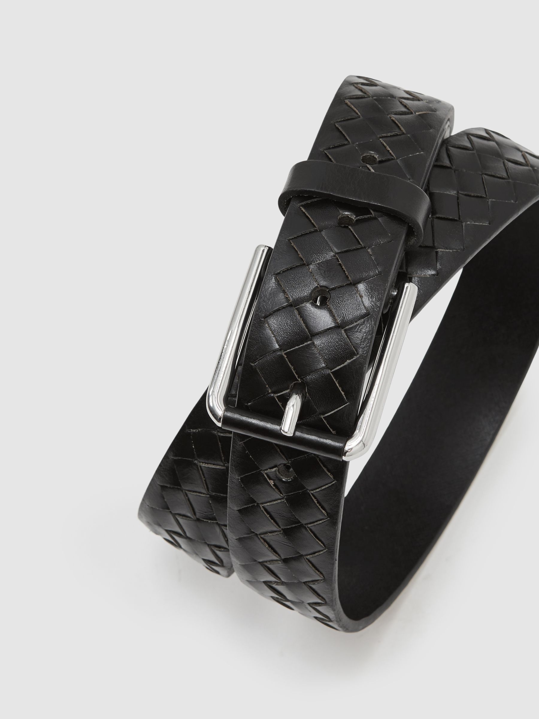 Leather Woven Belt in Black