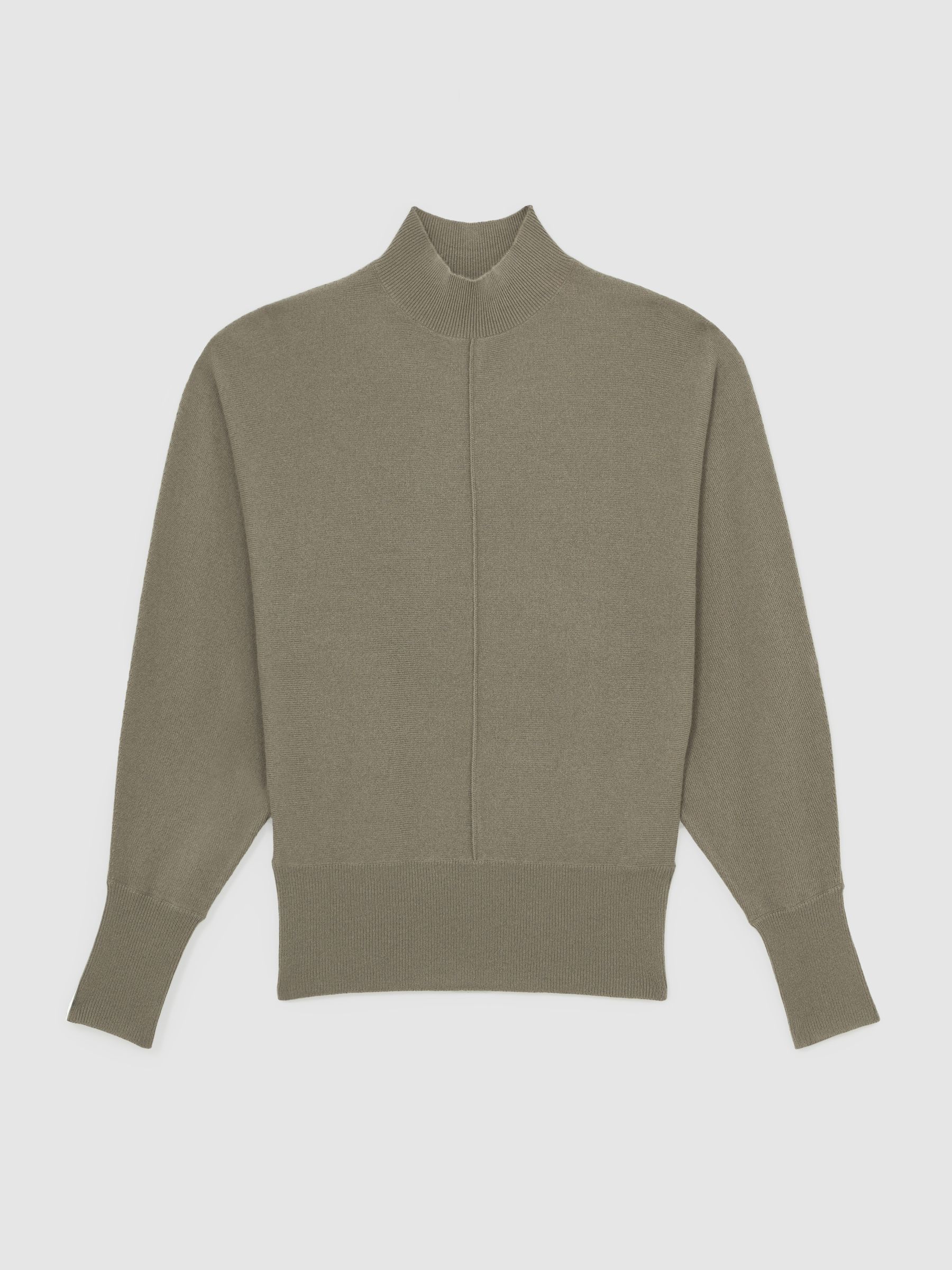 Wool-Blend Funnel-Neck Batwing Jumper with Cashmere in Sage Green