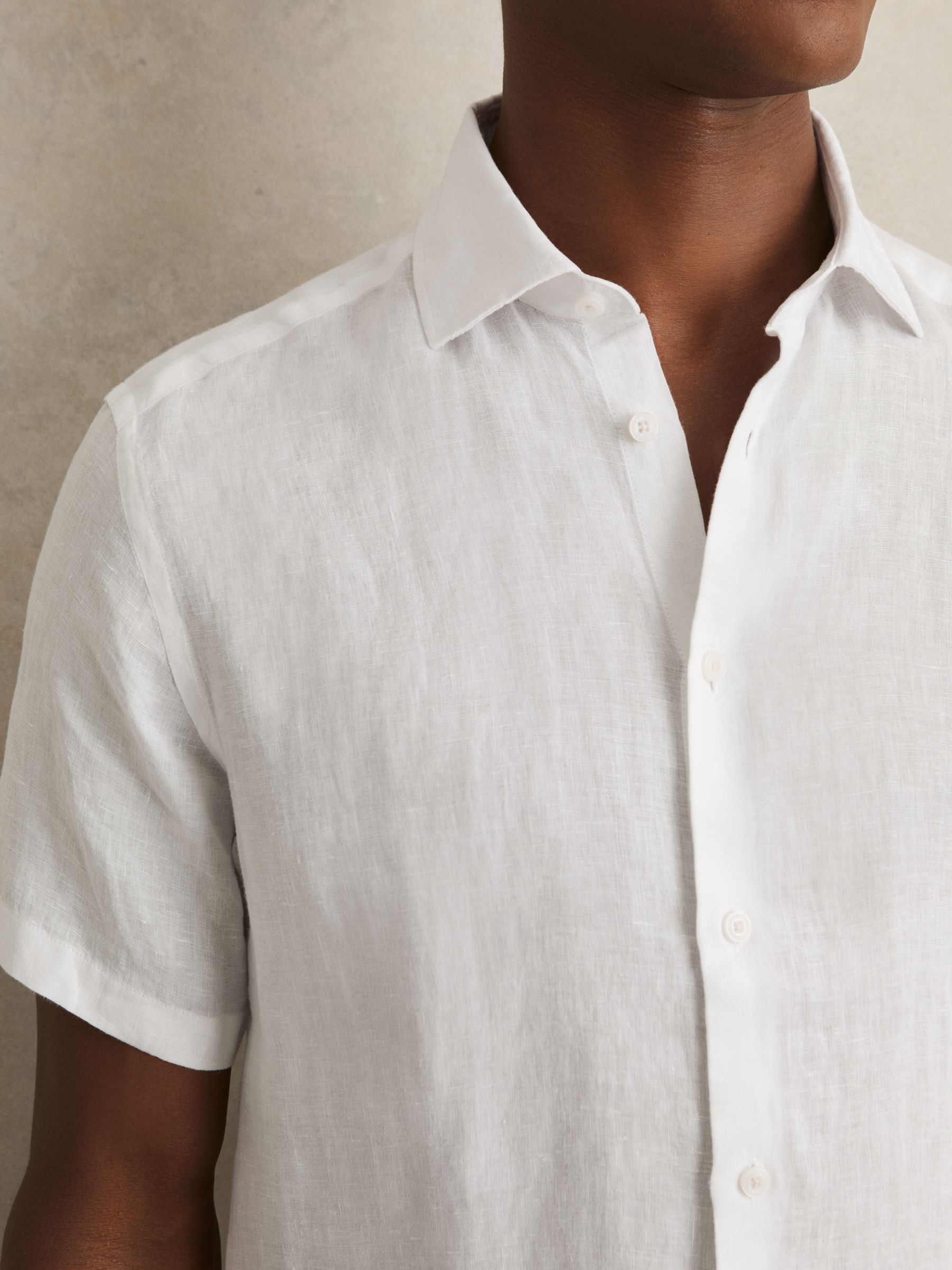 Slim Fit Linen Button-Through Shirt in White