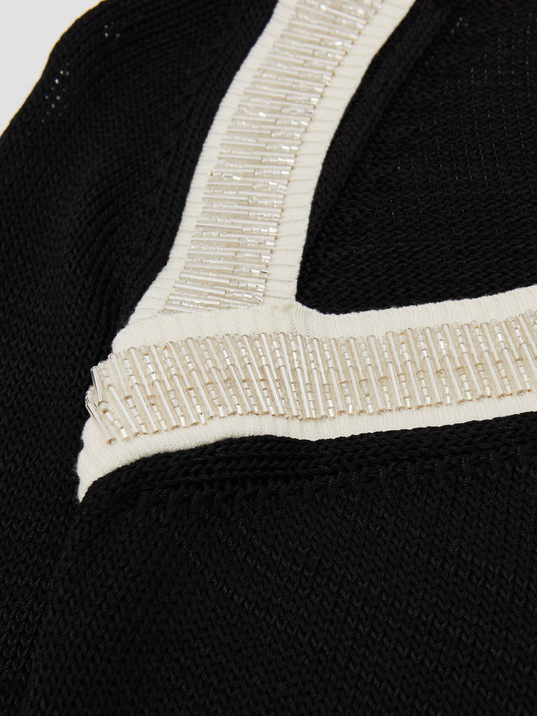 Bead-Detail Asymmetric Knit Jumper in Black/White