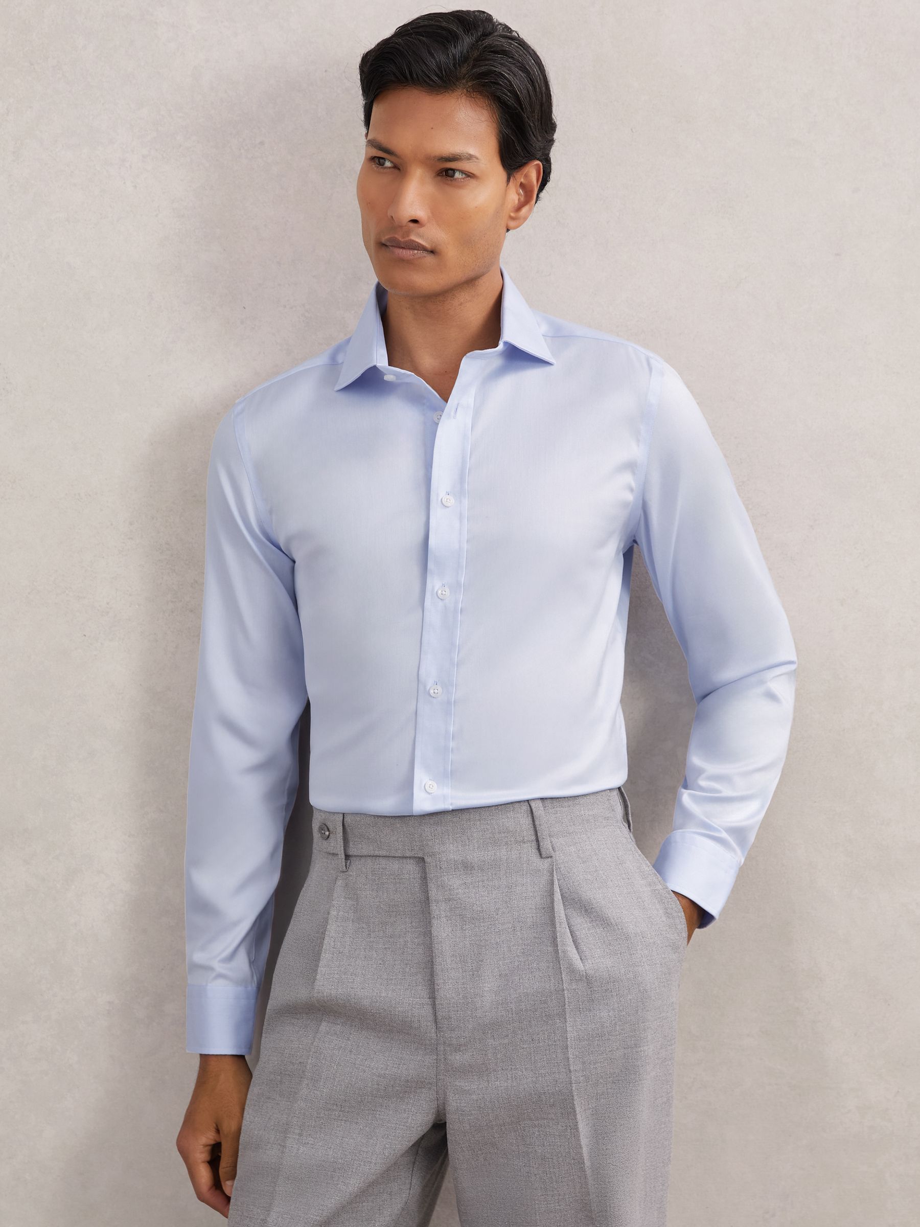 Slim Fit Cotton-Tencel Stretch Shirt in White