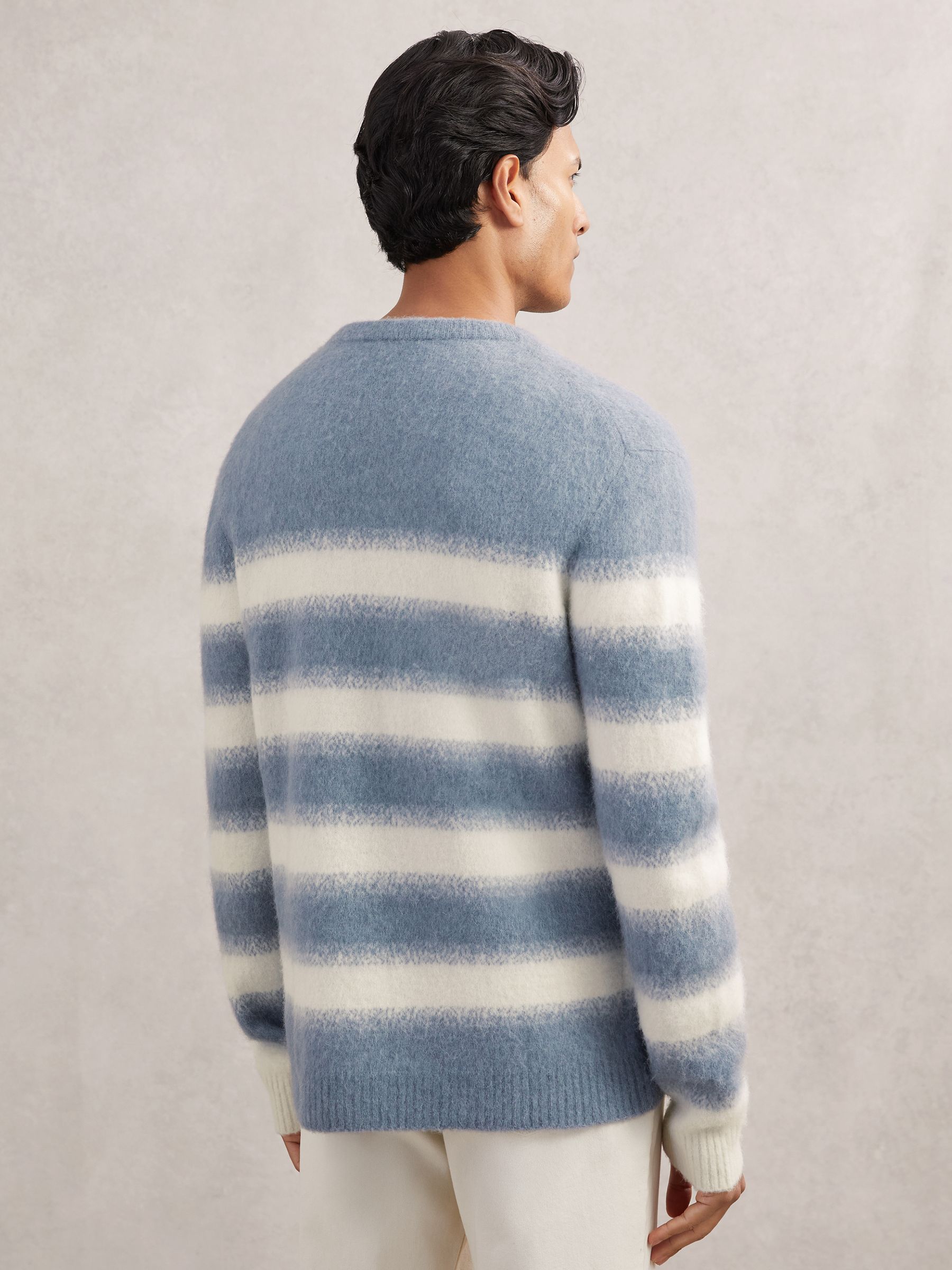 Wool-Alpaca Blend Stripe Jumper in Soft Blue/White