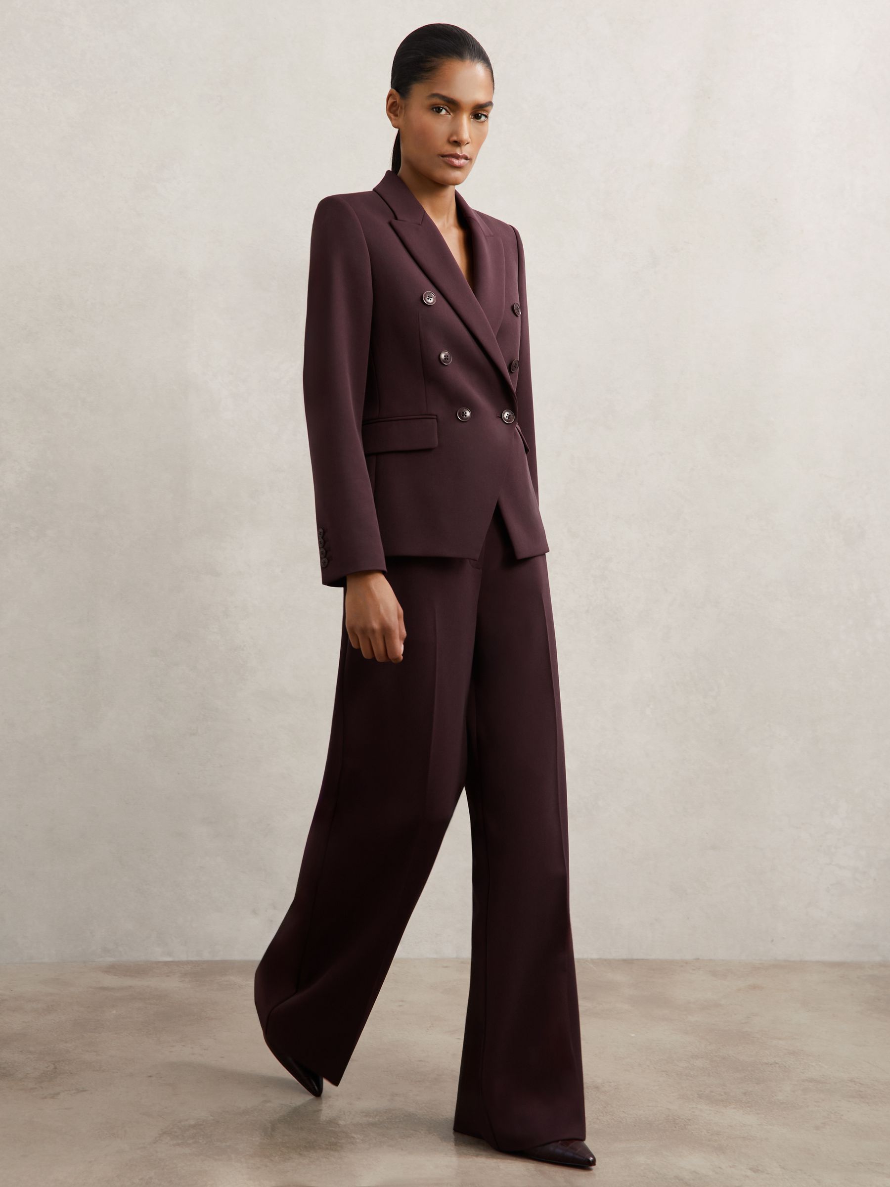 Wide-Leg Suit Trousers in Berry