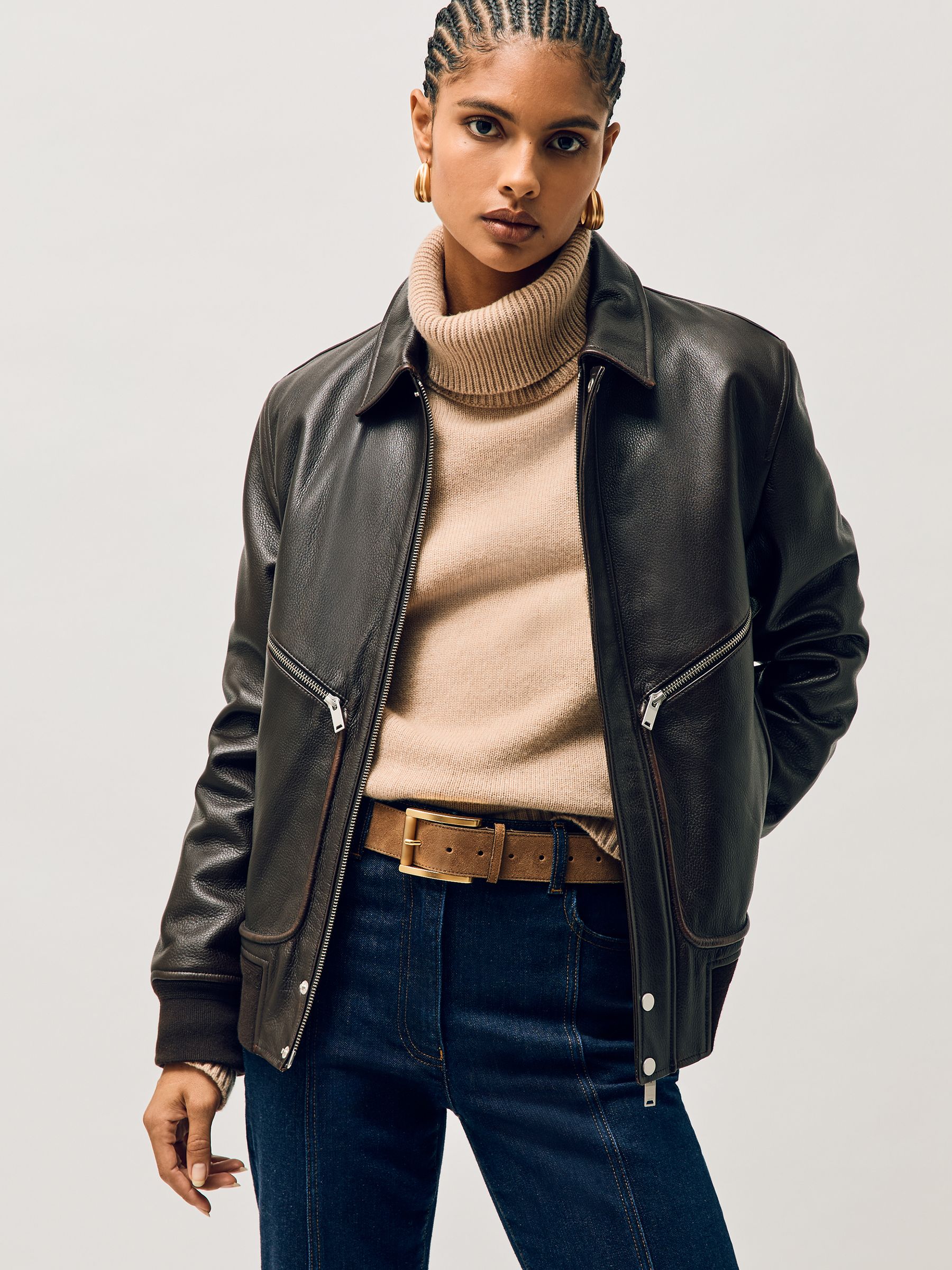 Suede Square Roller Buckle Belt in Tan