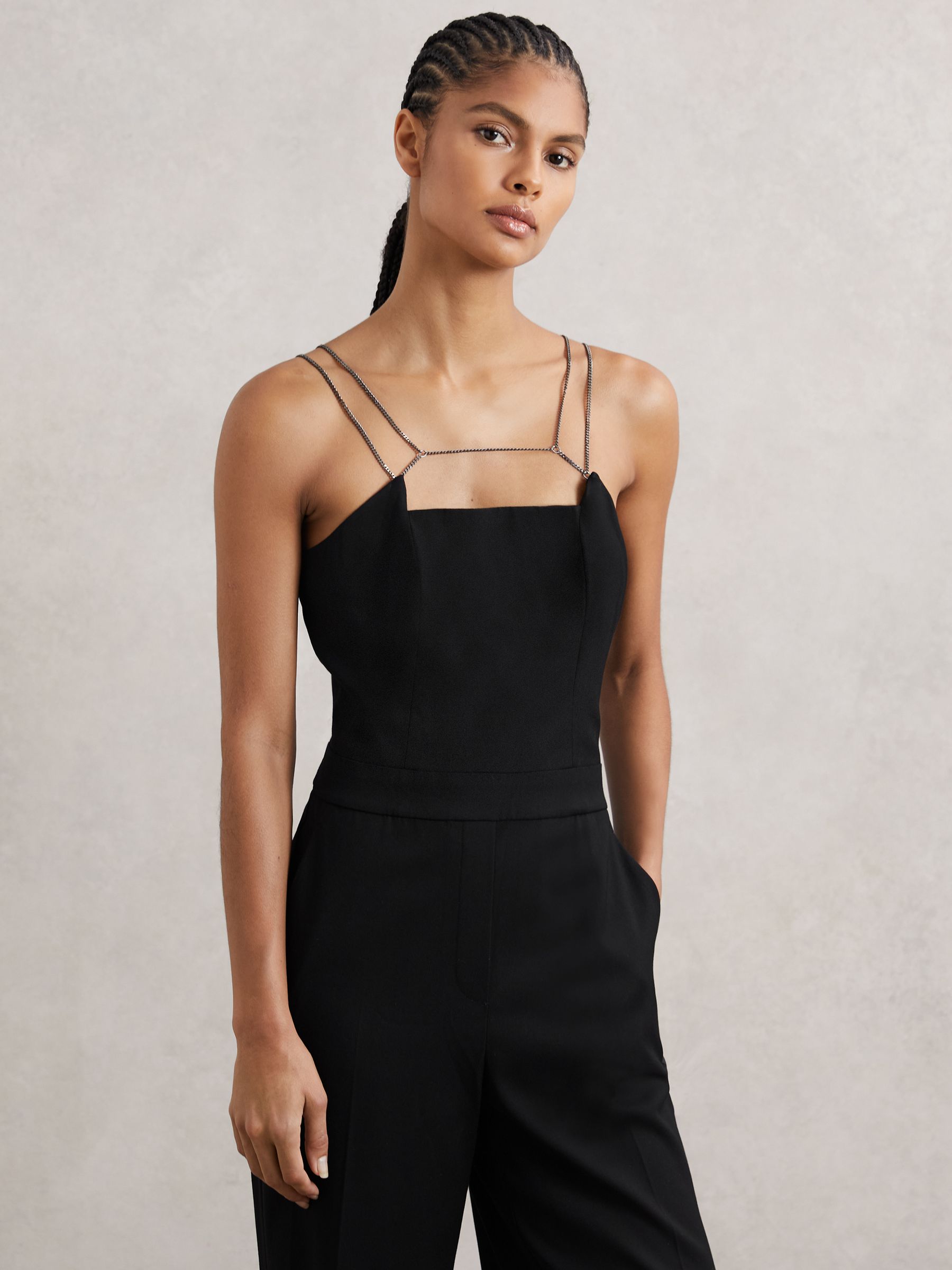 Chain-Strap Wide-Leg Jumpsuit in Black