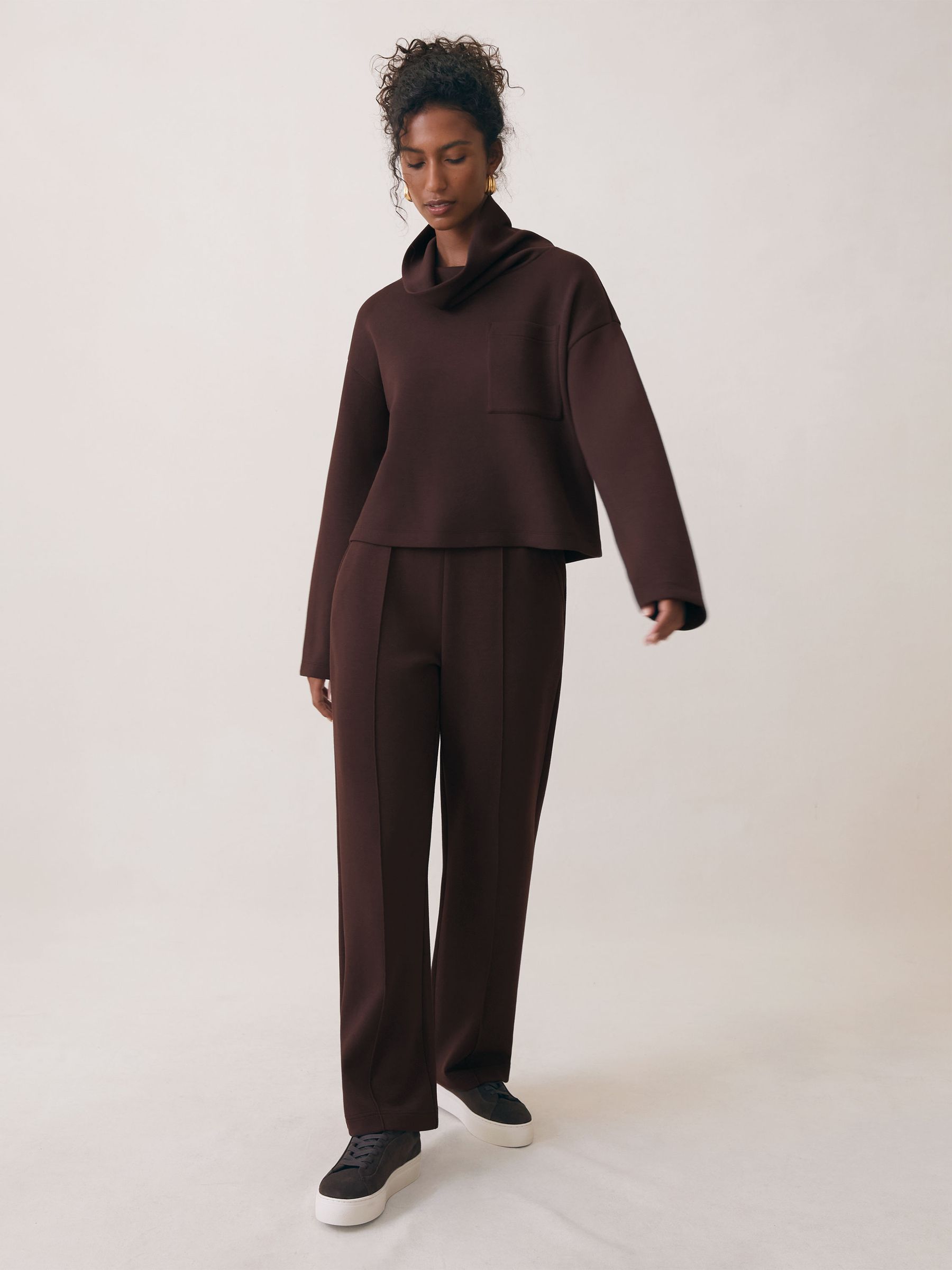 Petite Modal-Blend Interlock Wide-Leg Joggers in Dark Chocolate Brown