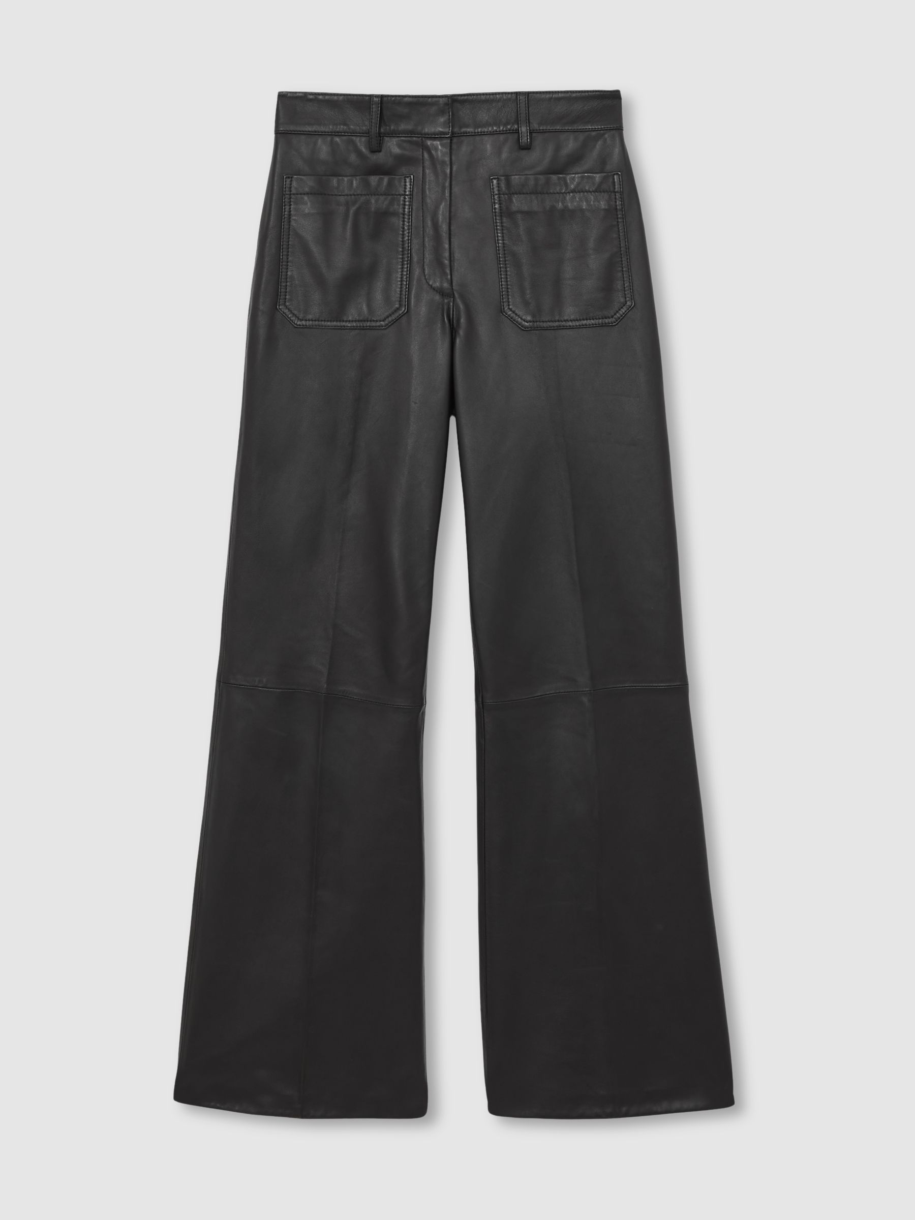 Leather High-Rise Flared Trousers in Black