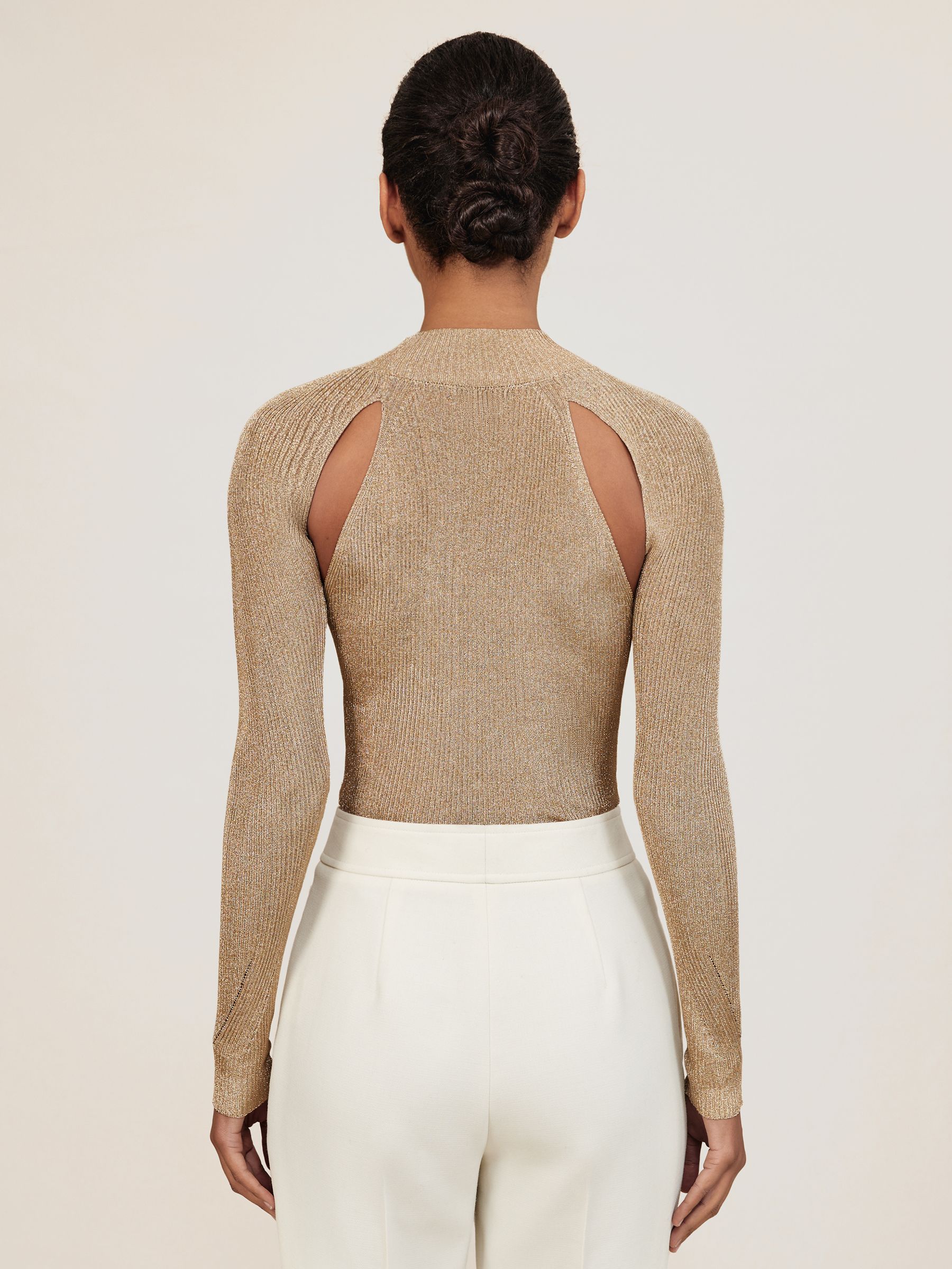 Metallic-Knit Cut-Out Top in Gold