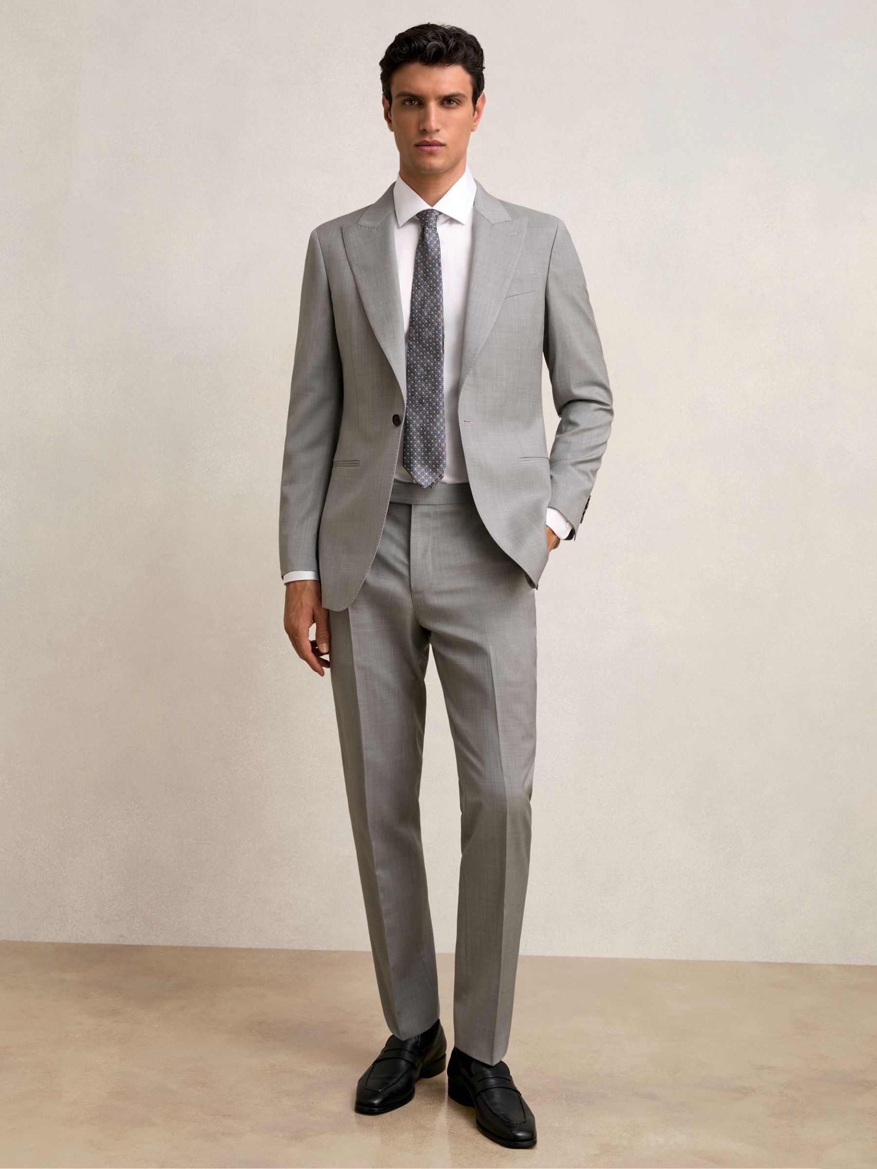 Slim-Fit Wool Single Breasted Suit Blazer in Mid Grey