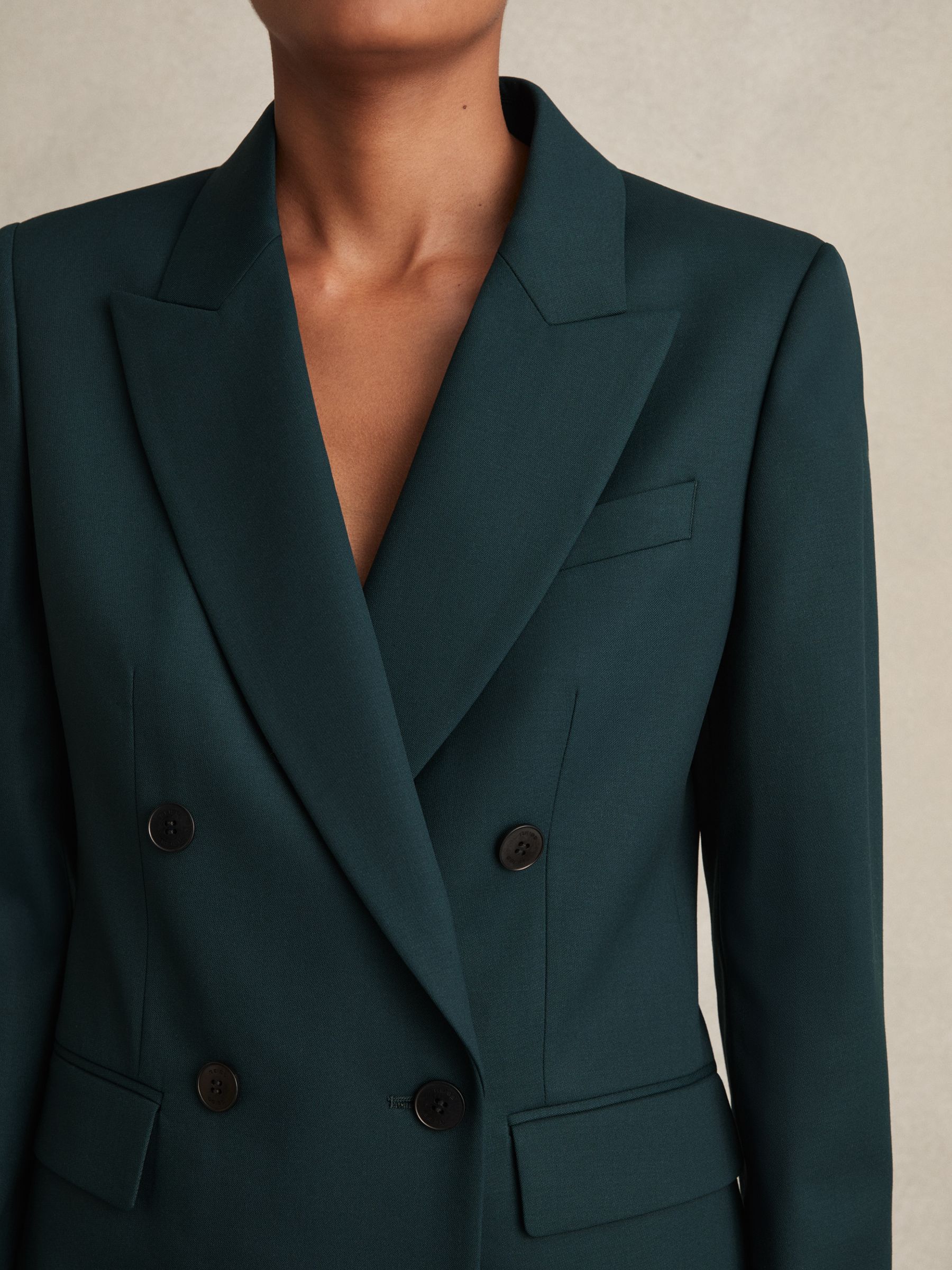 Wool-Blend Double-Breasted Suit Blazer in Green