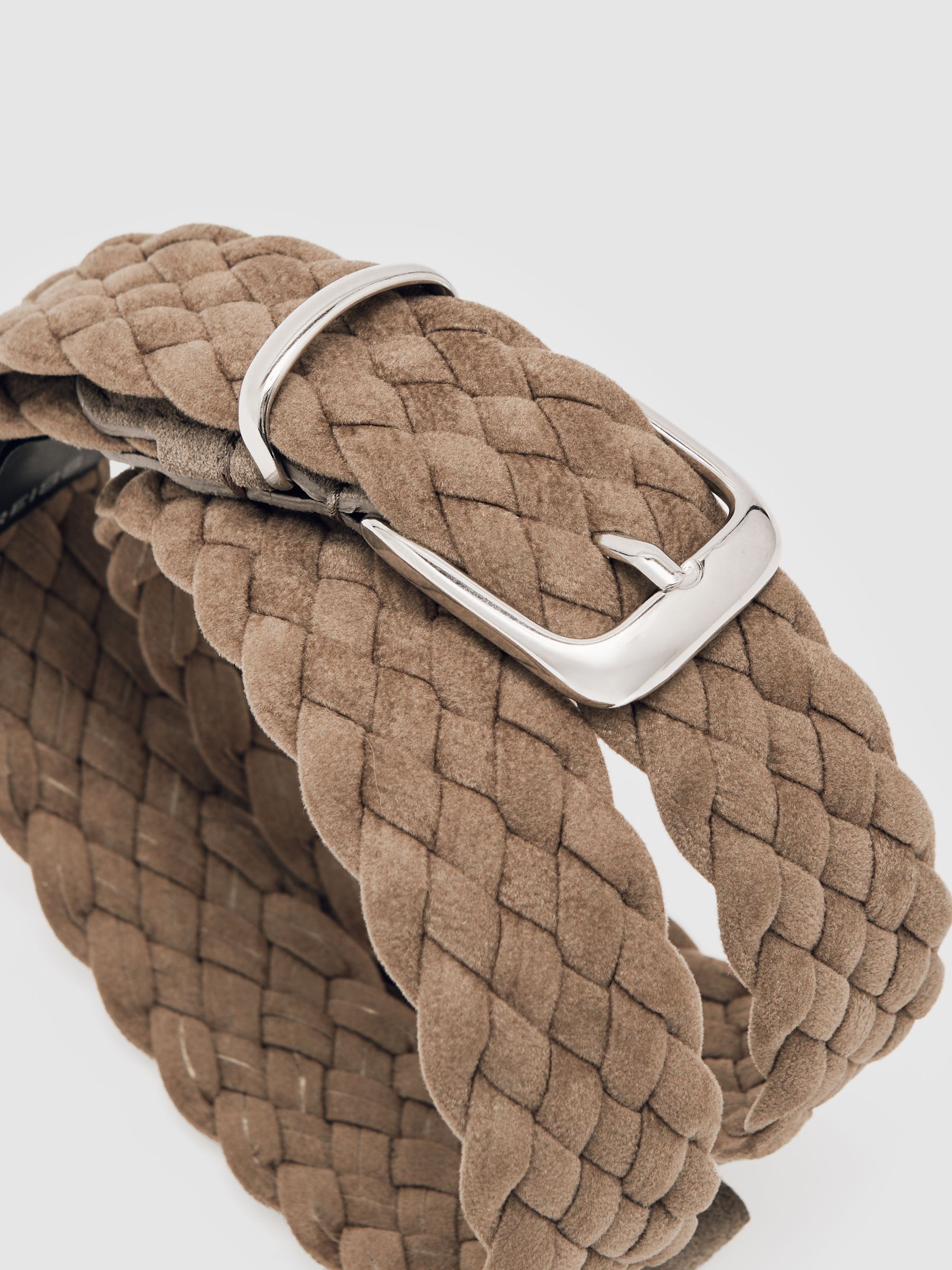 Suede Woven Belt in Light Stone