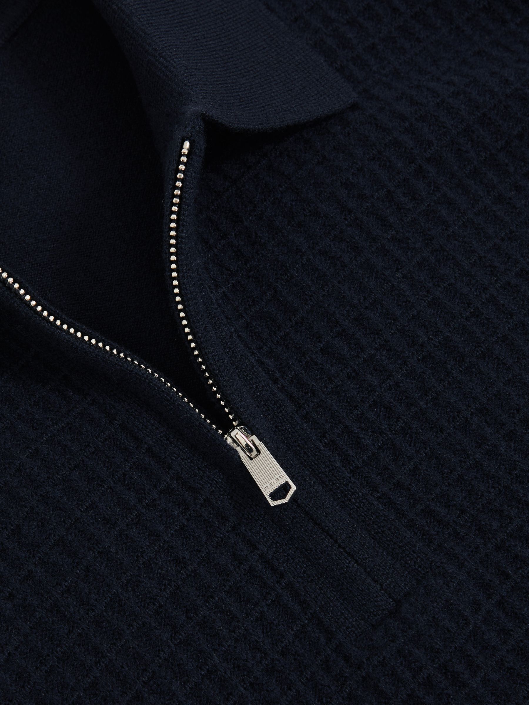 Wool Waffle-Knit Half-Zip Polo Shirt in Navy