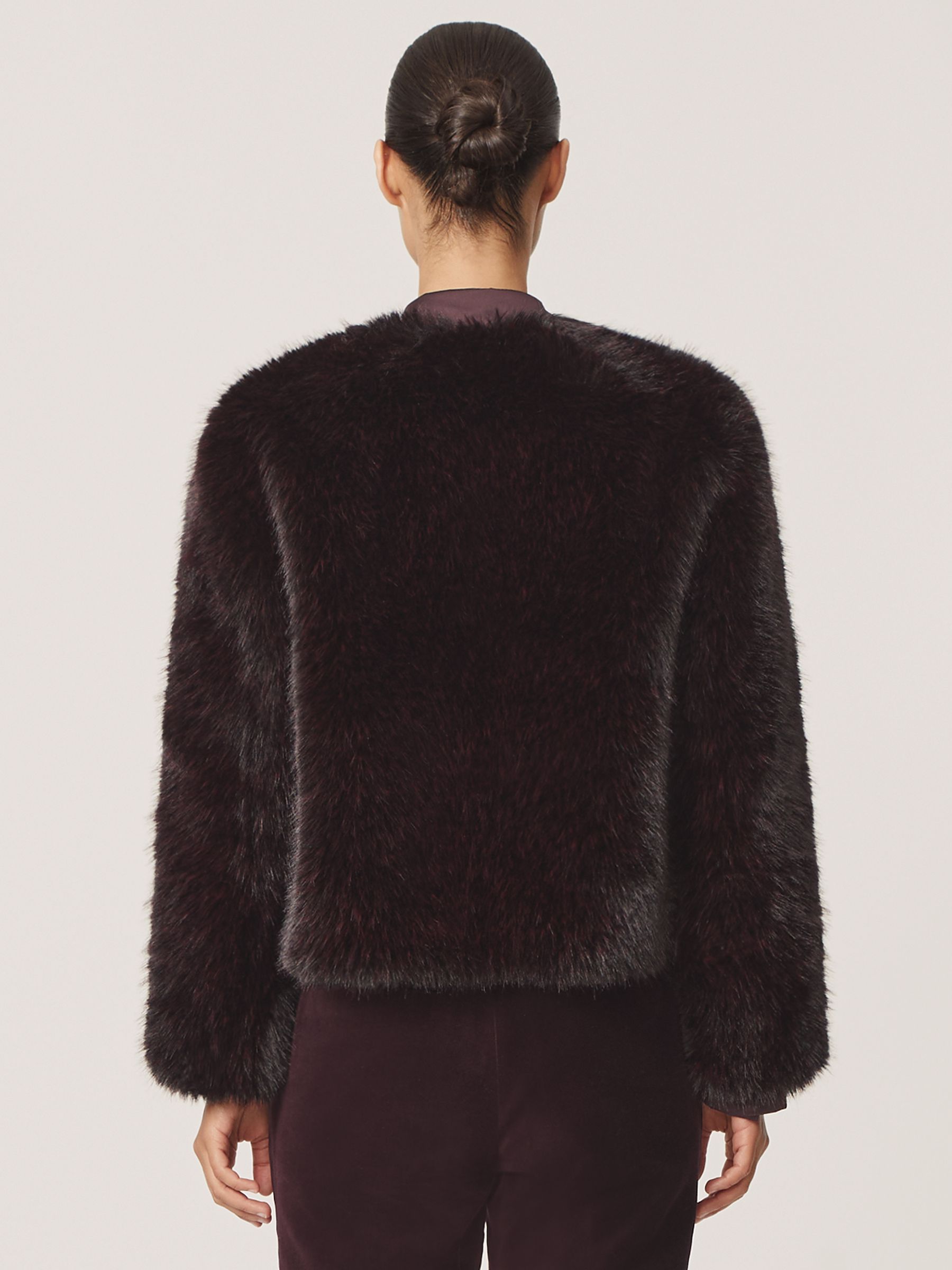 Faux-Fur Short Coat in Burgundy