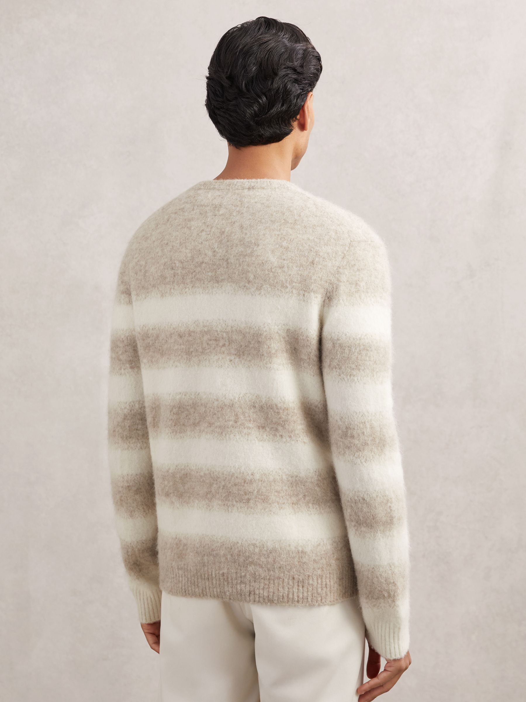 Wool-Alpaca Blend Stripe Jumper in Oatmeal/White