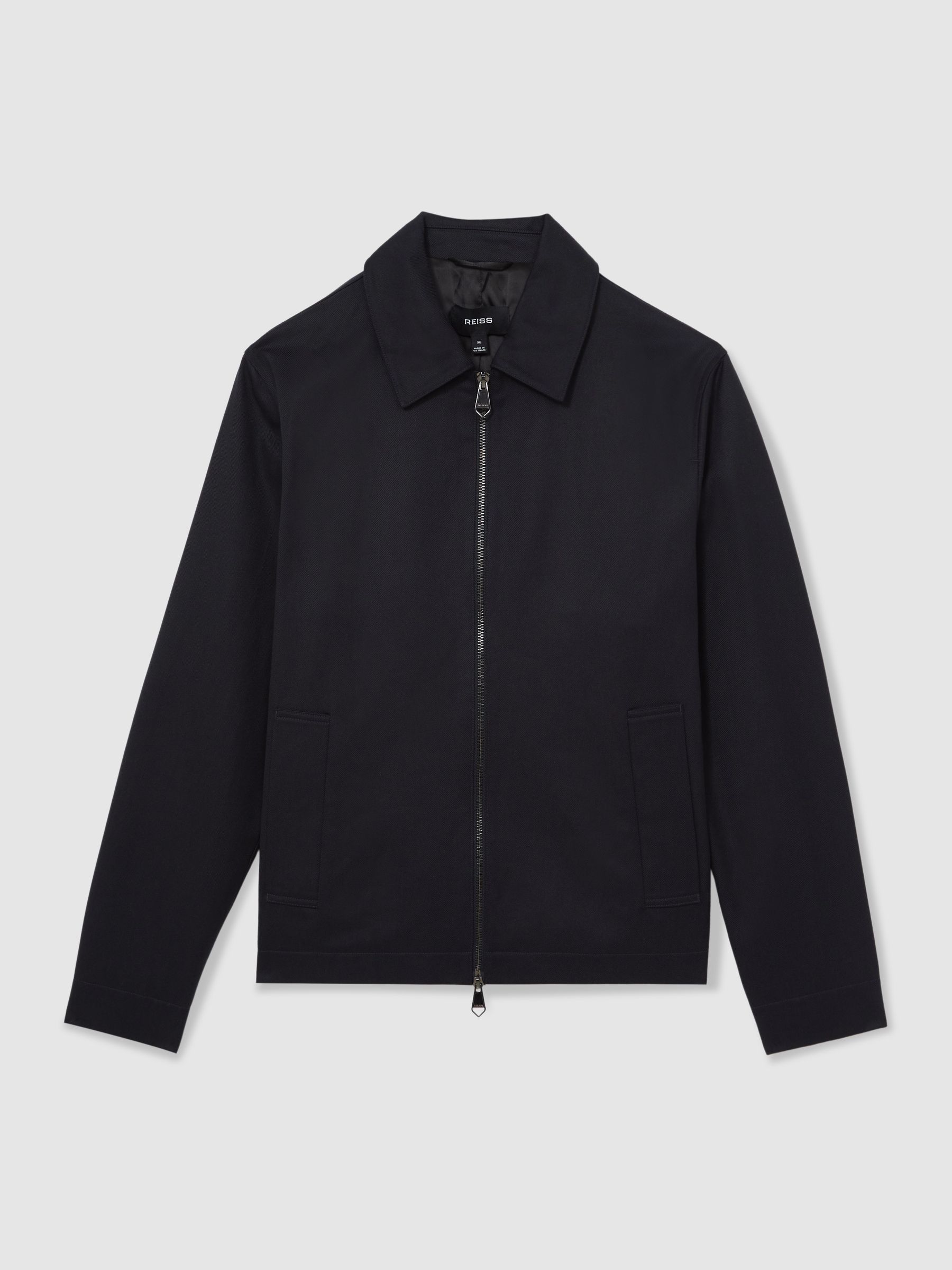 Lyocell-Cotton Zip-Through Twill Jacket in Navy