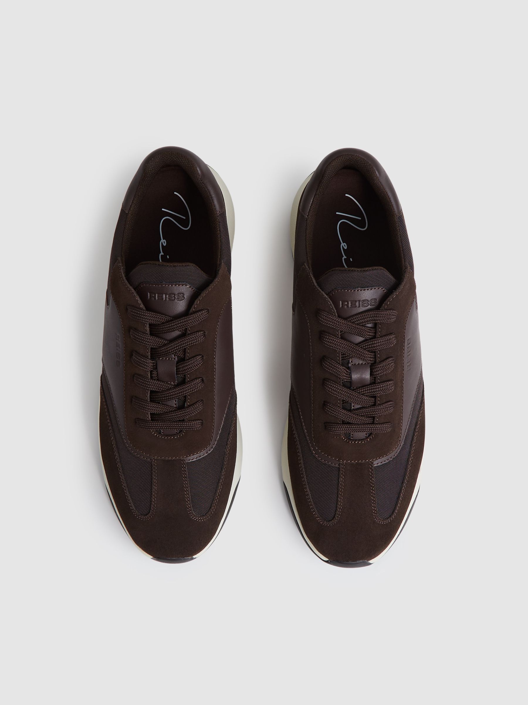 Bonded-Leather Suede Running Trainers in Chocolate Brown