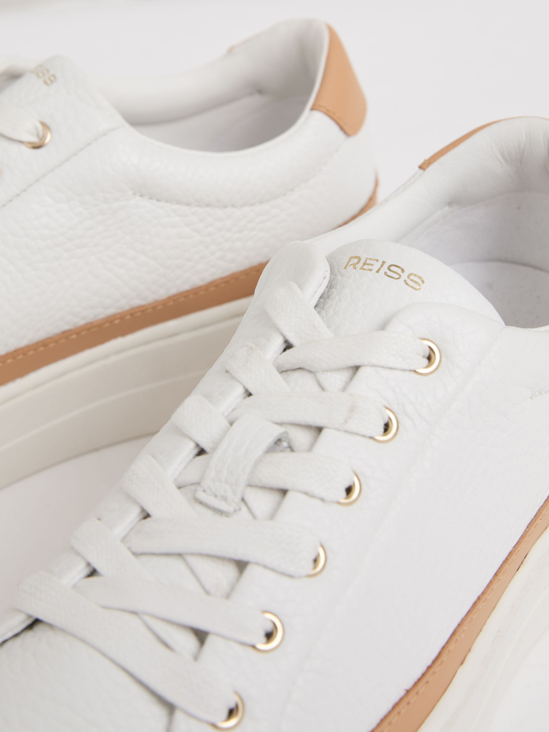 Grained Leather Platform Trainers in Camel/White
