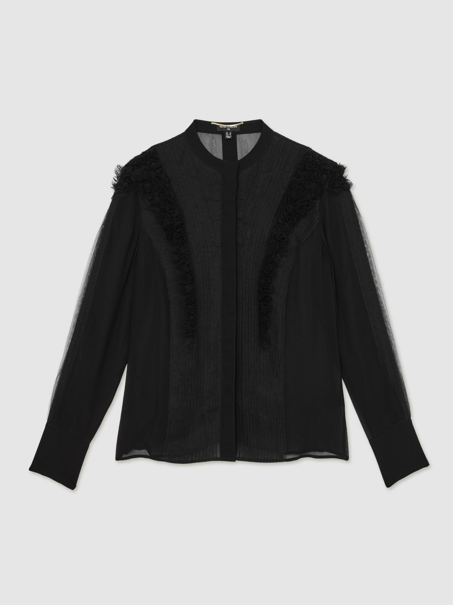Atelier Sheer Ruffle-Trim Blouse in Black
