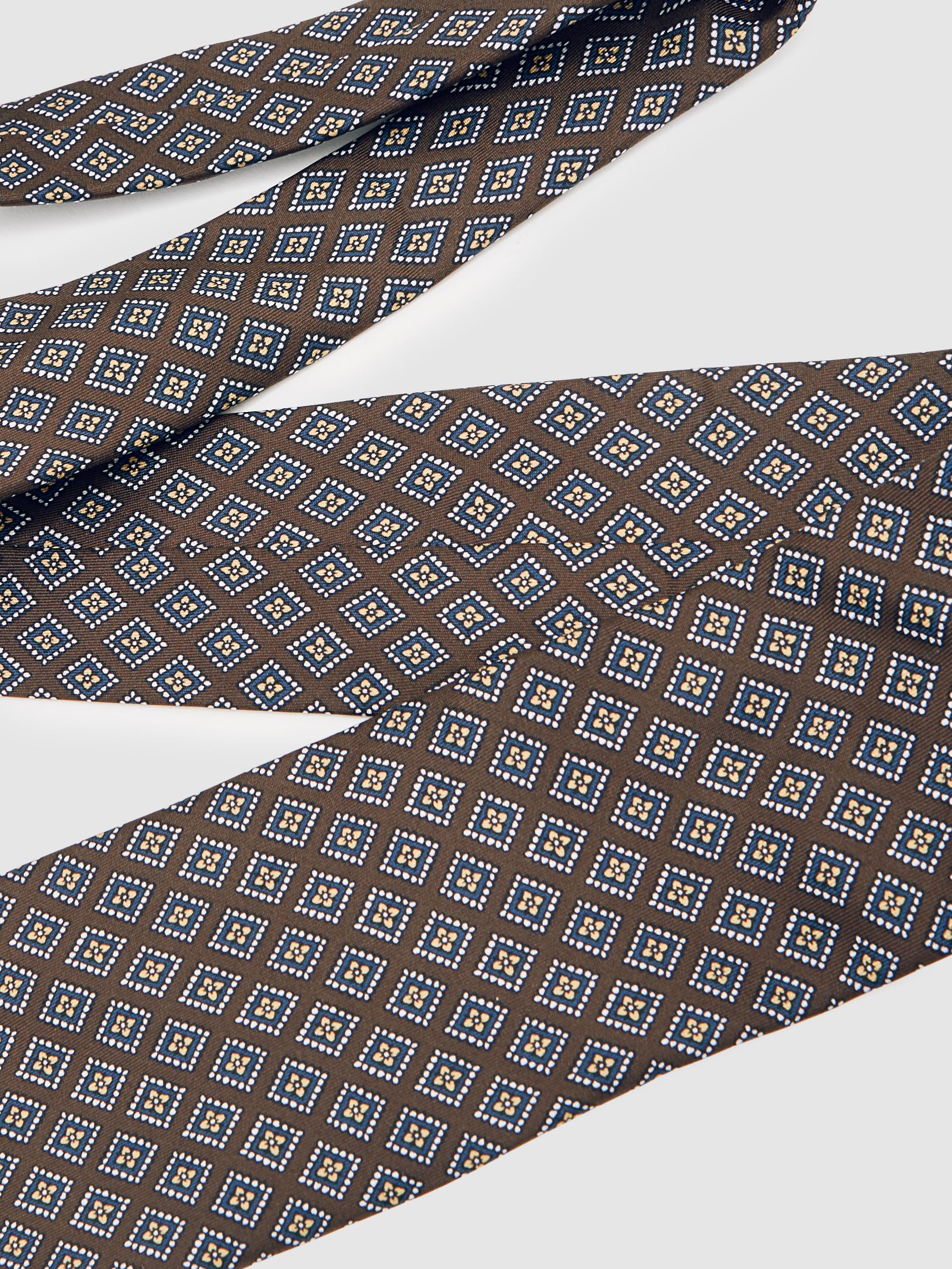 Silk Floral Medallion-Print Tie in Chocolate/Charcoal