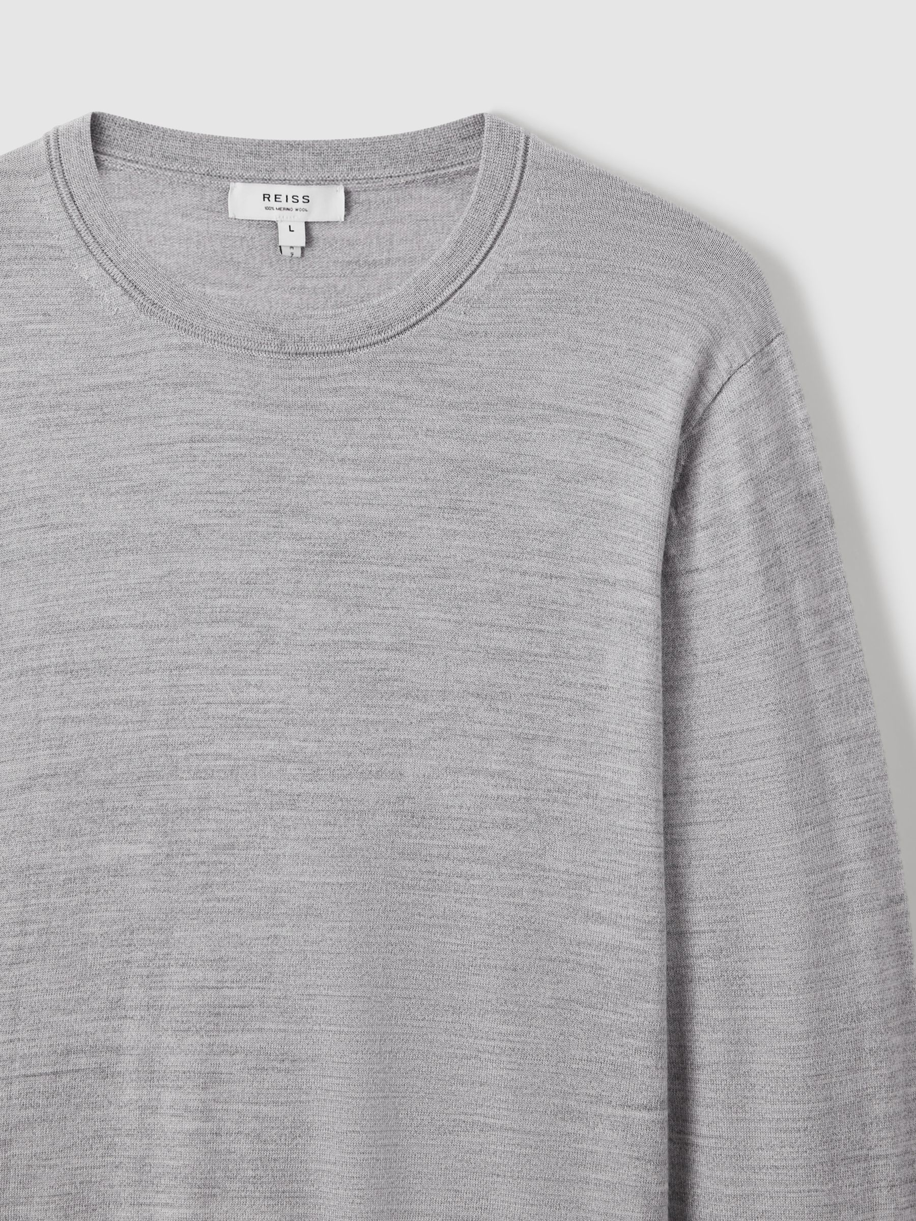 Merino Wool Crew Neck Jumper in Soft Grey Mouline