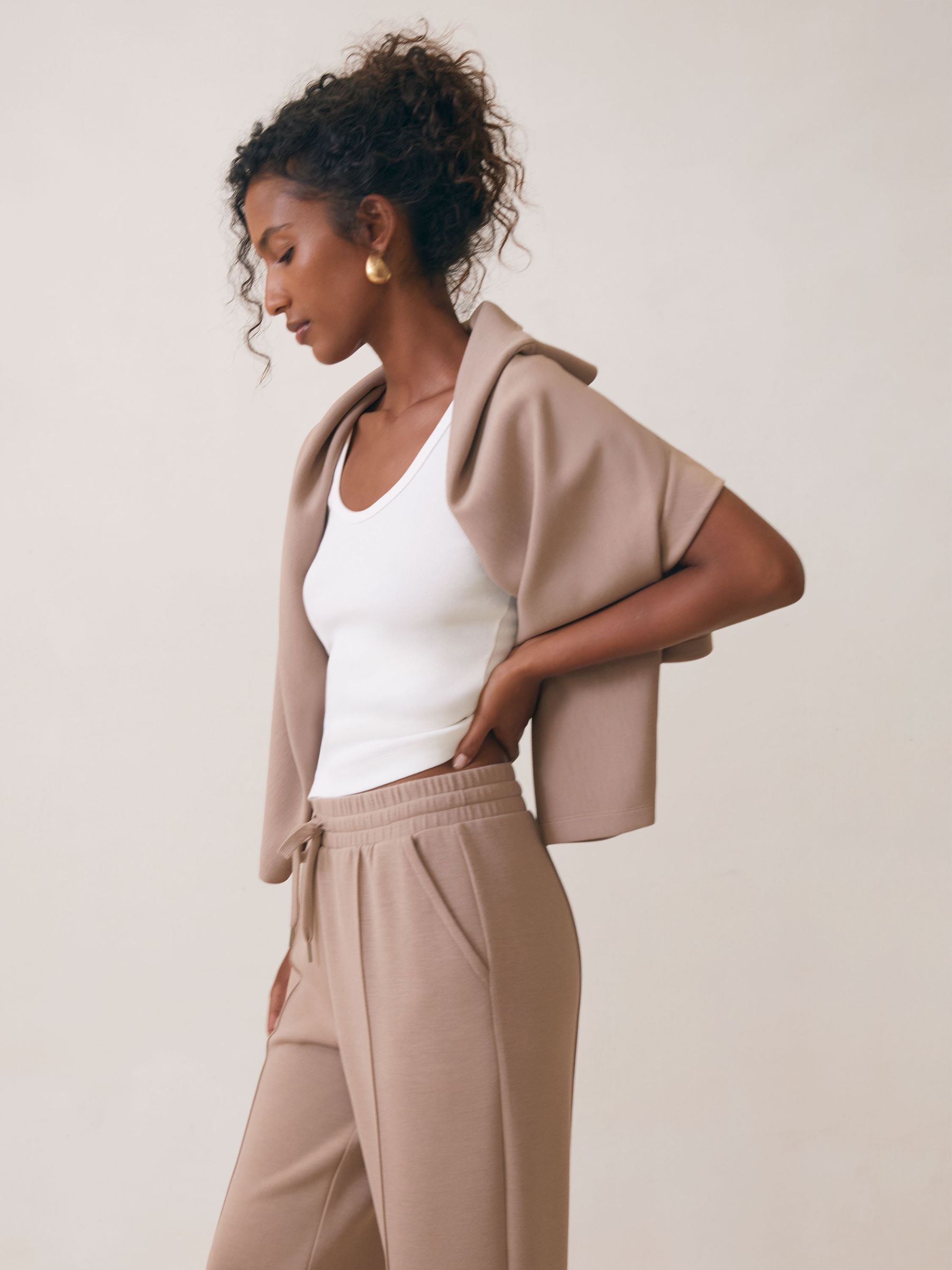 Petite Modal-Blend Interlock Wide-Leg Joggers in Taupe Neutral