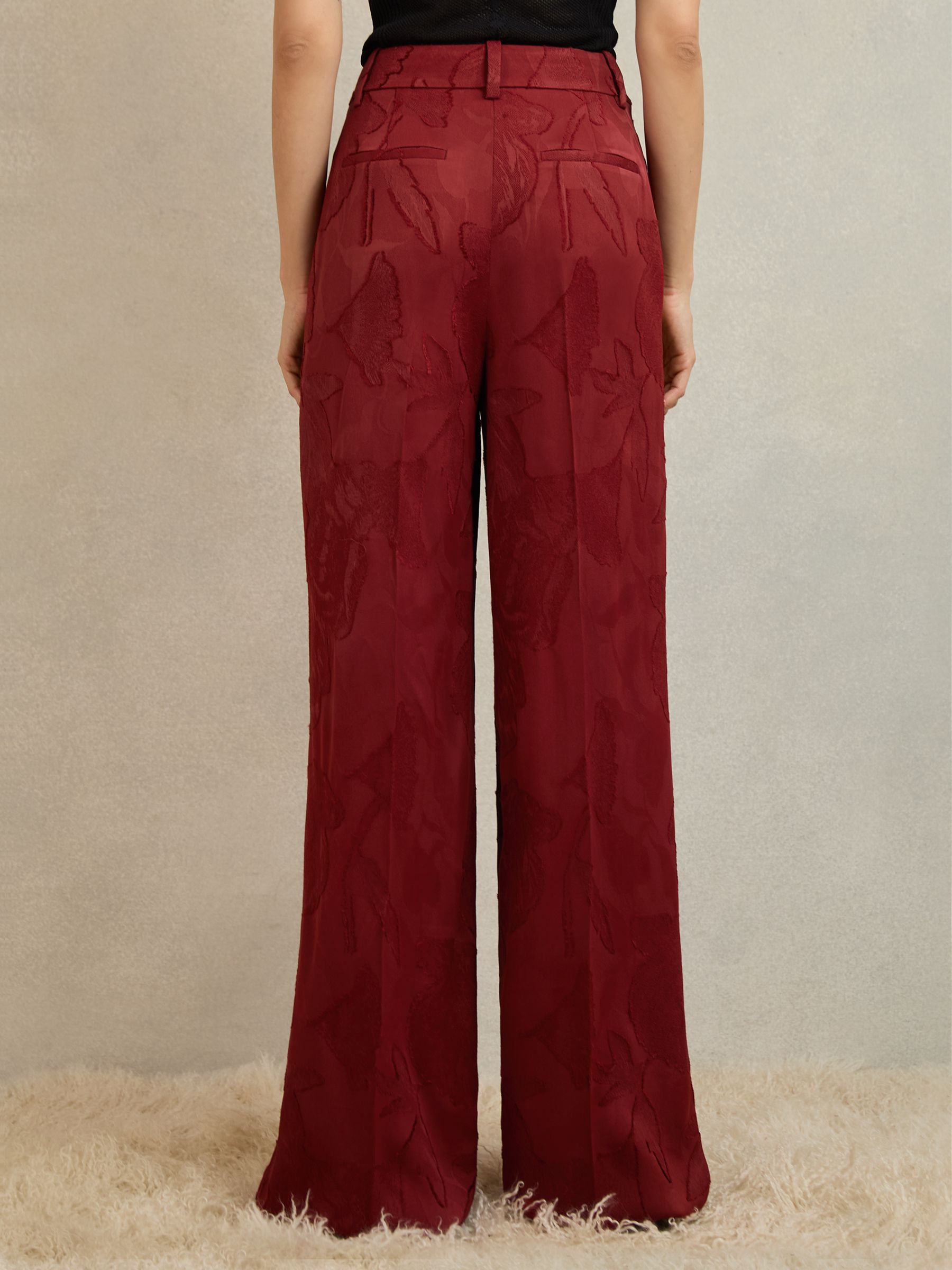 Atelier Jacquard Wide-Leg Trousers in Red