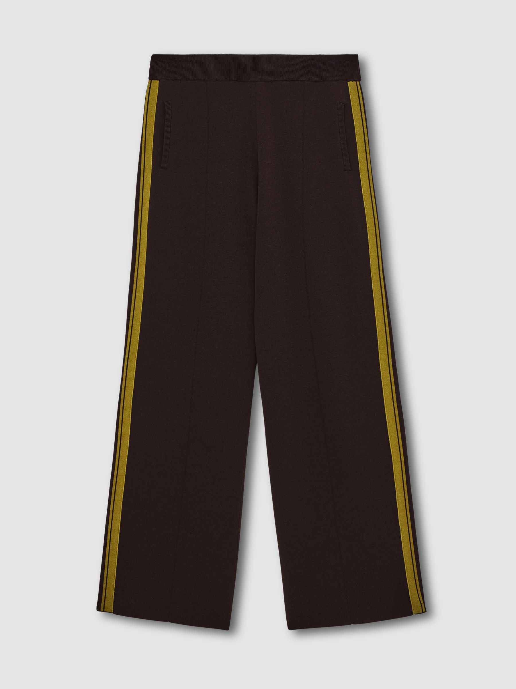 Petite Knitted Side-Stripe Wide-Leg Trousers in Berry