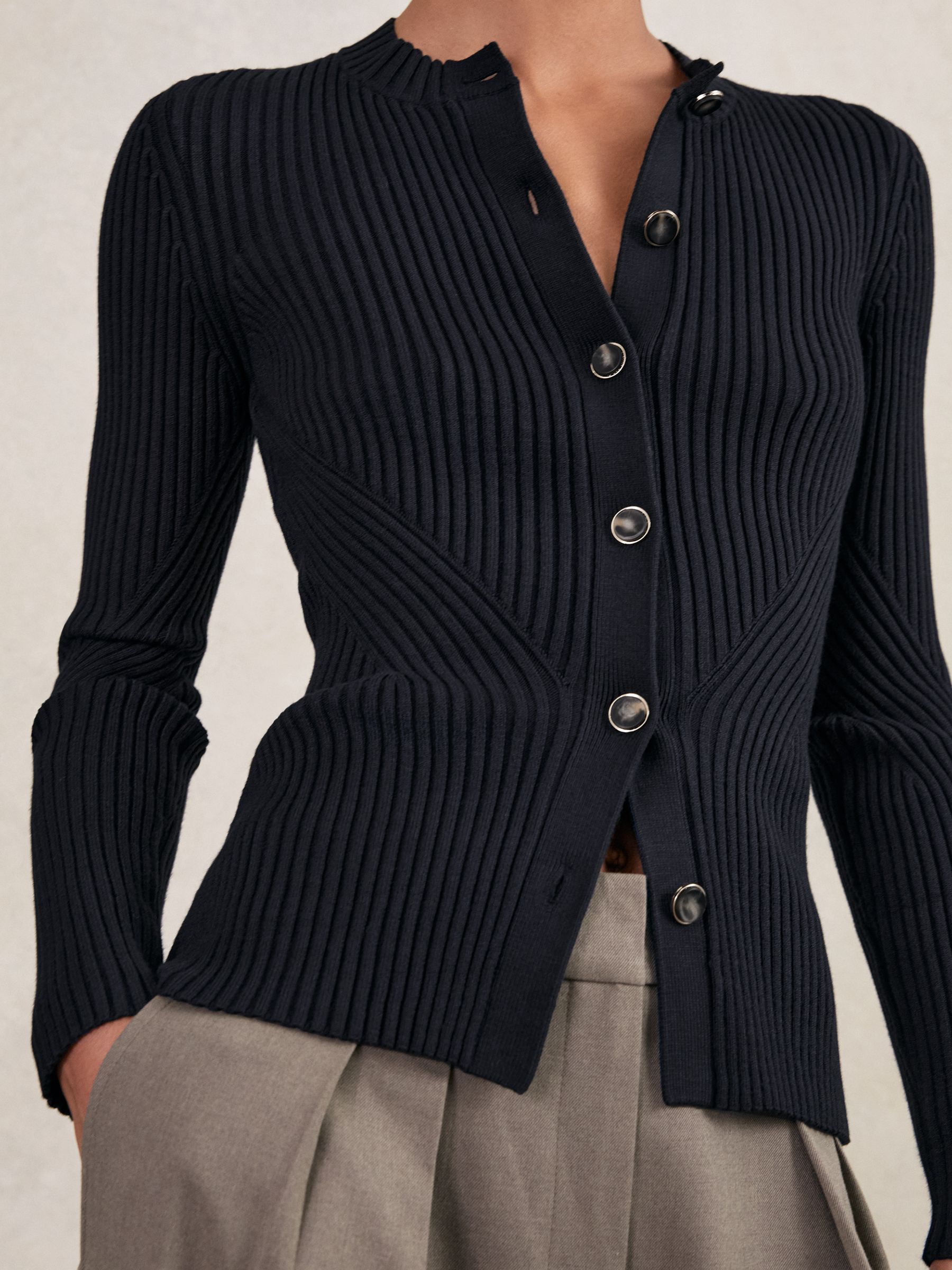 Button Front Knit Cardigan in Navy