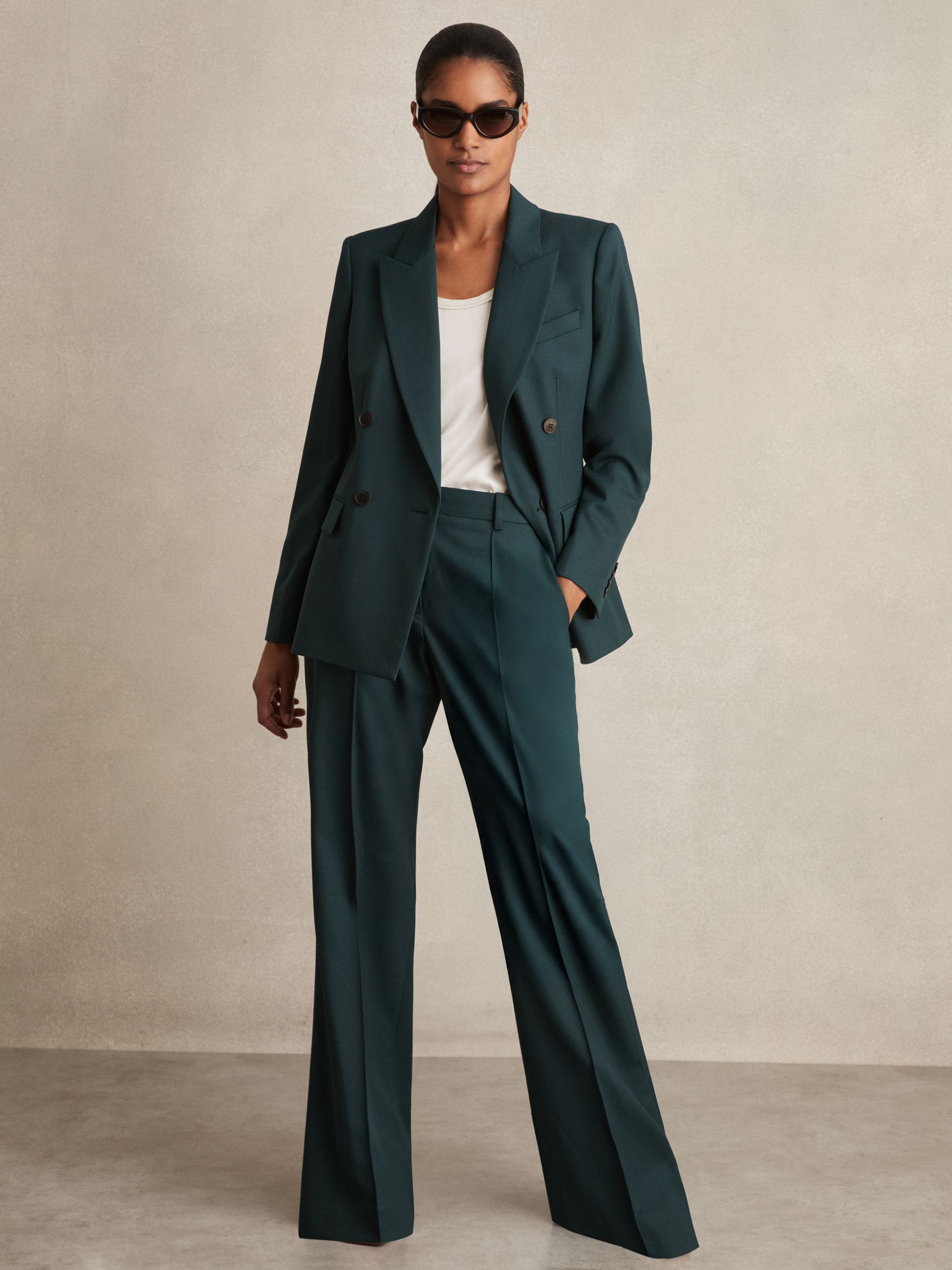 Petite Wool-Blend Wide-Leg Suit Trousers in Green