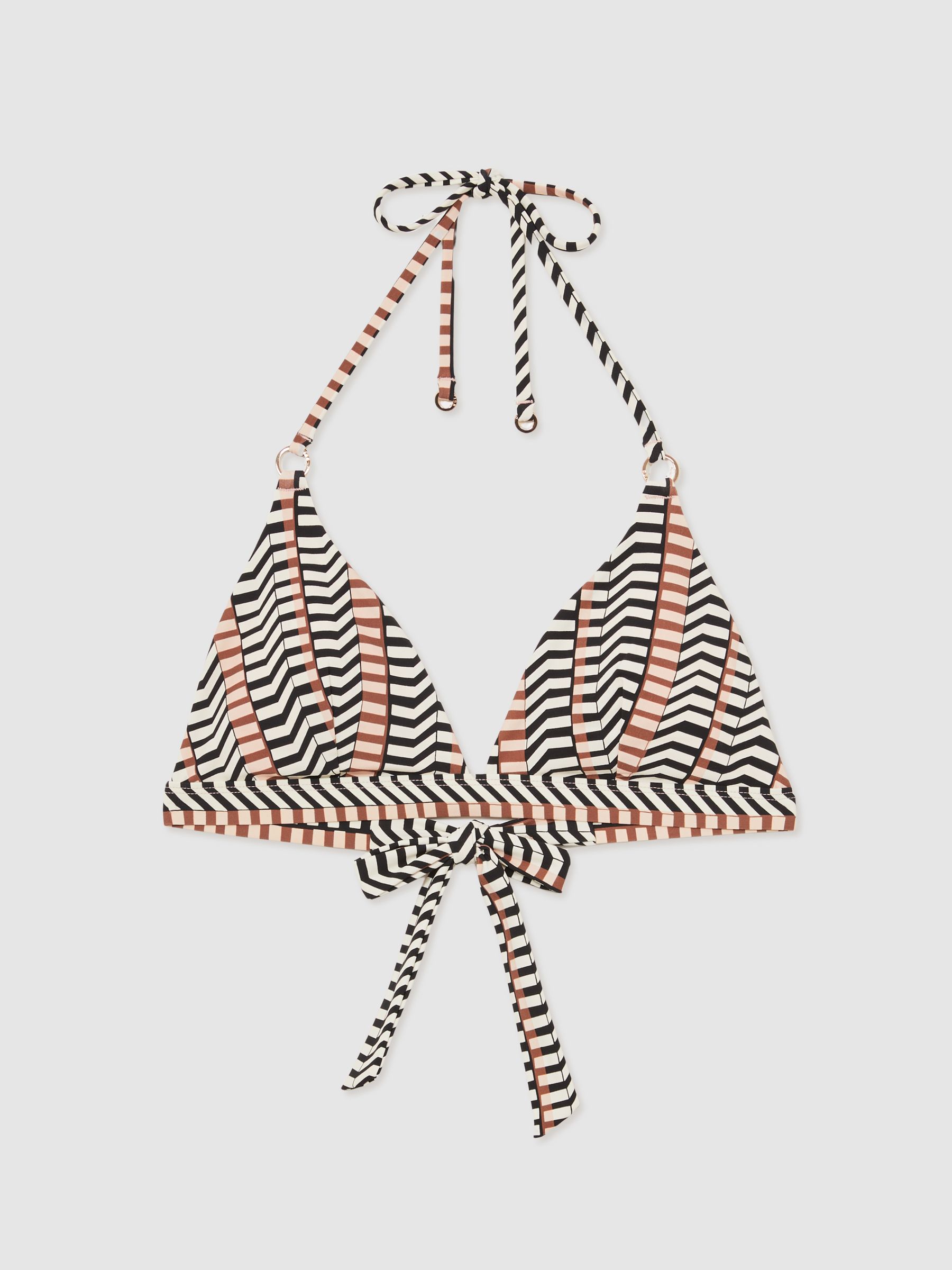 Triangle Halterneck Bikini Top in Black/Brown