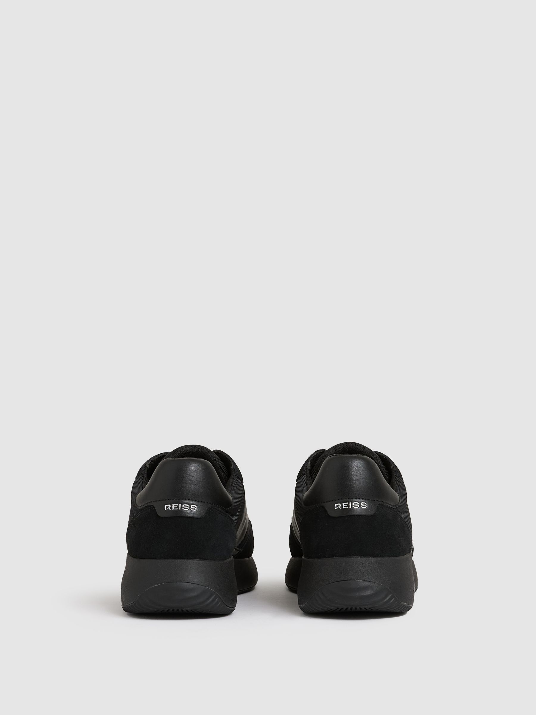 Leather Suede Running Trainers in All Black