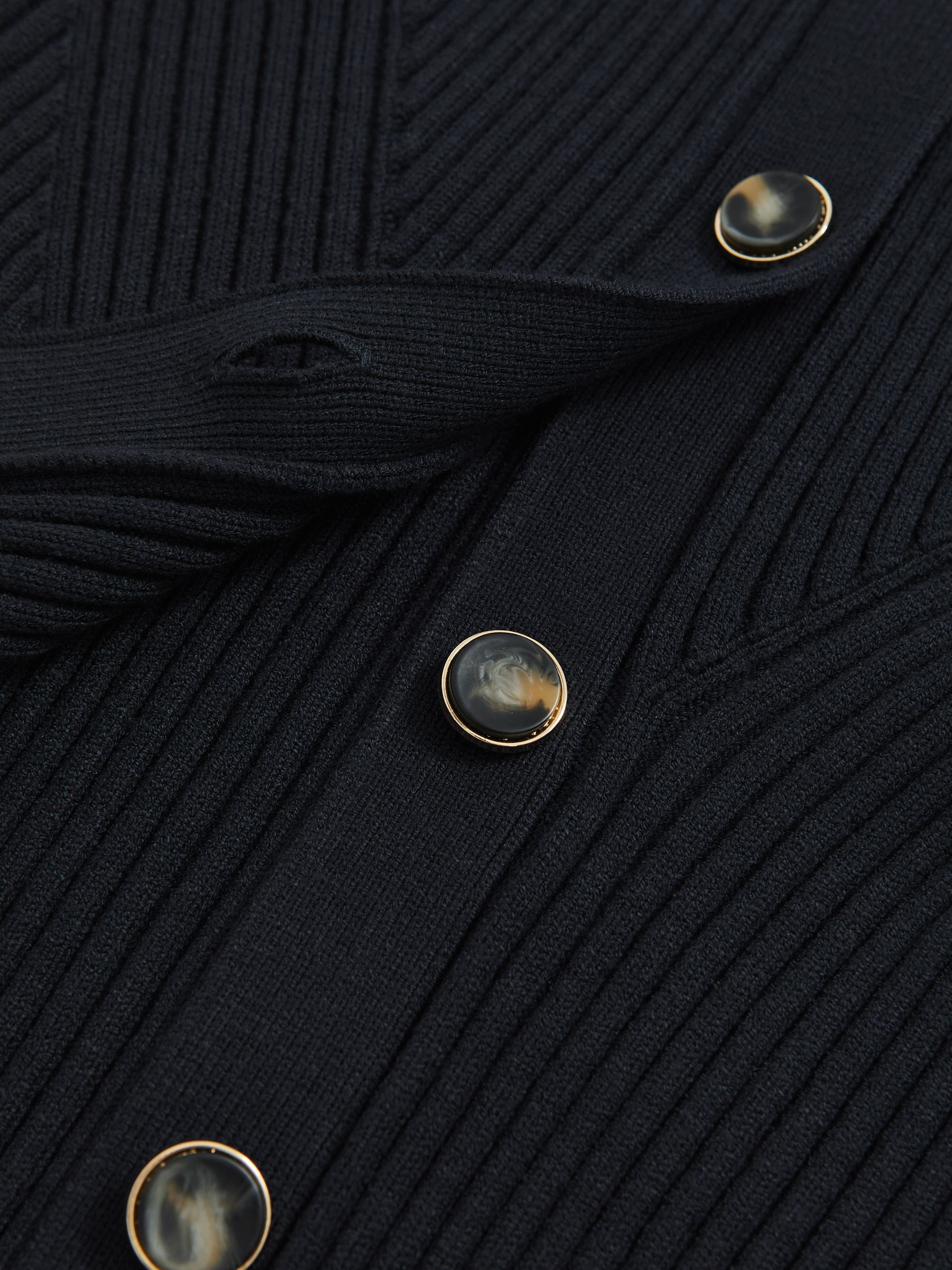 Button Front Knit Cardigan in Navy