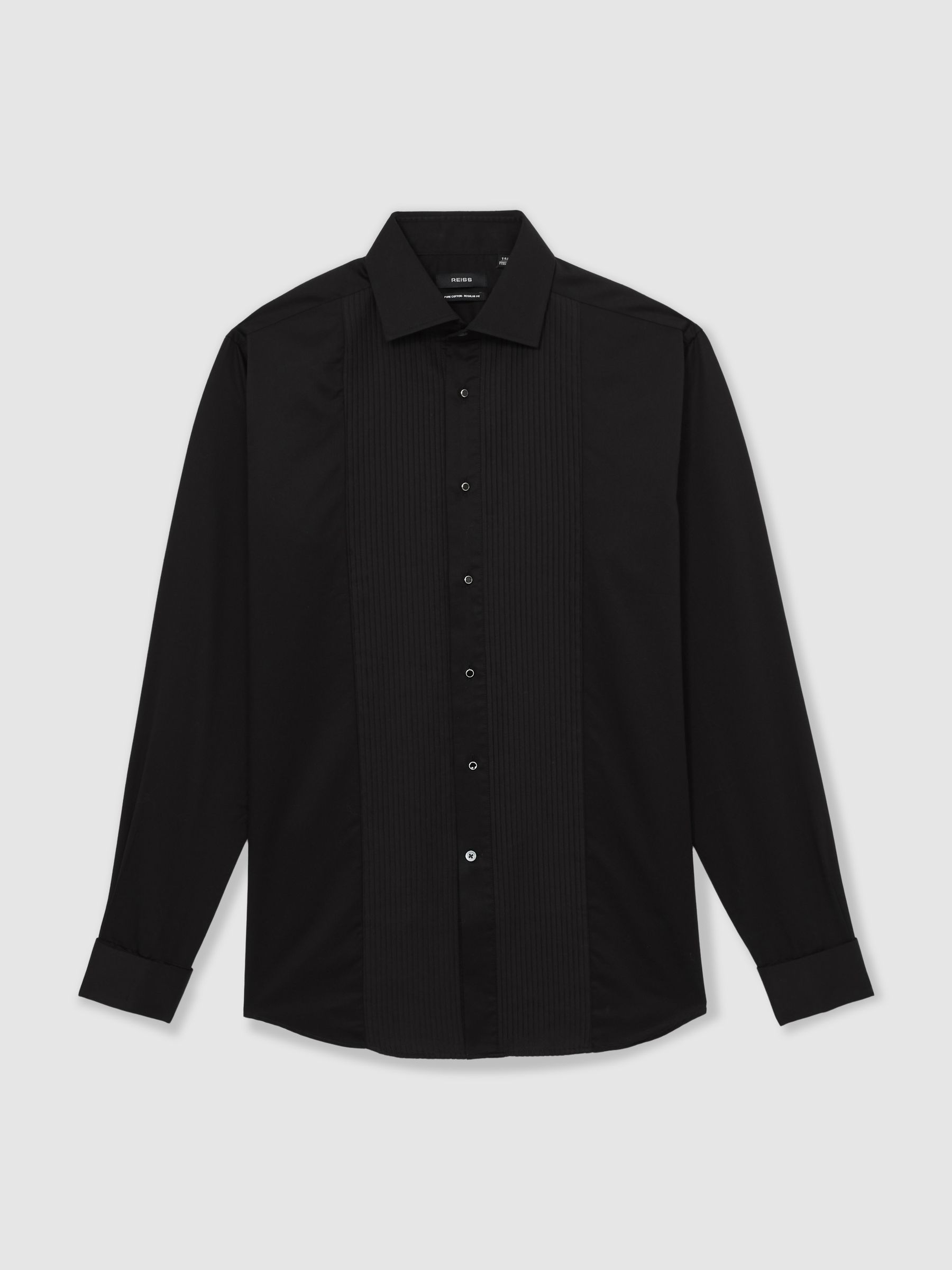 Regular Fit Cotton Double-Cuff Dinner Shirt in Black