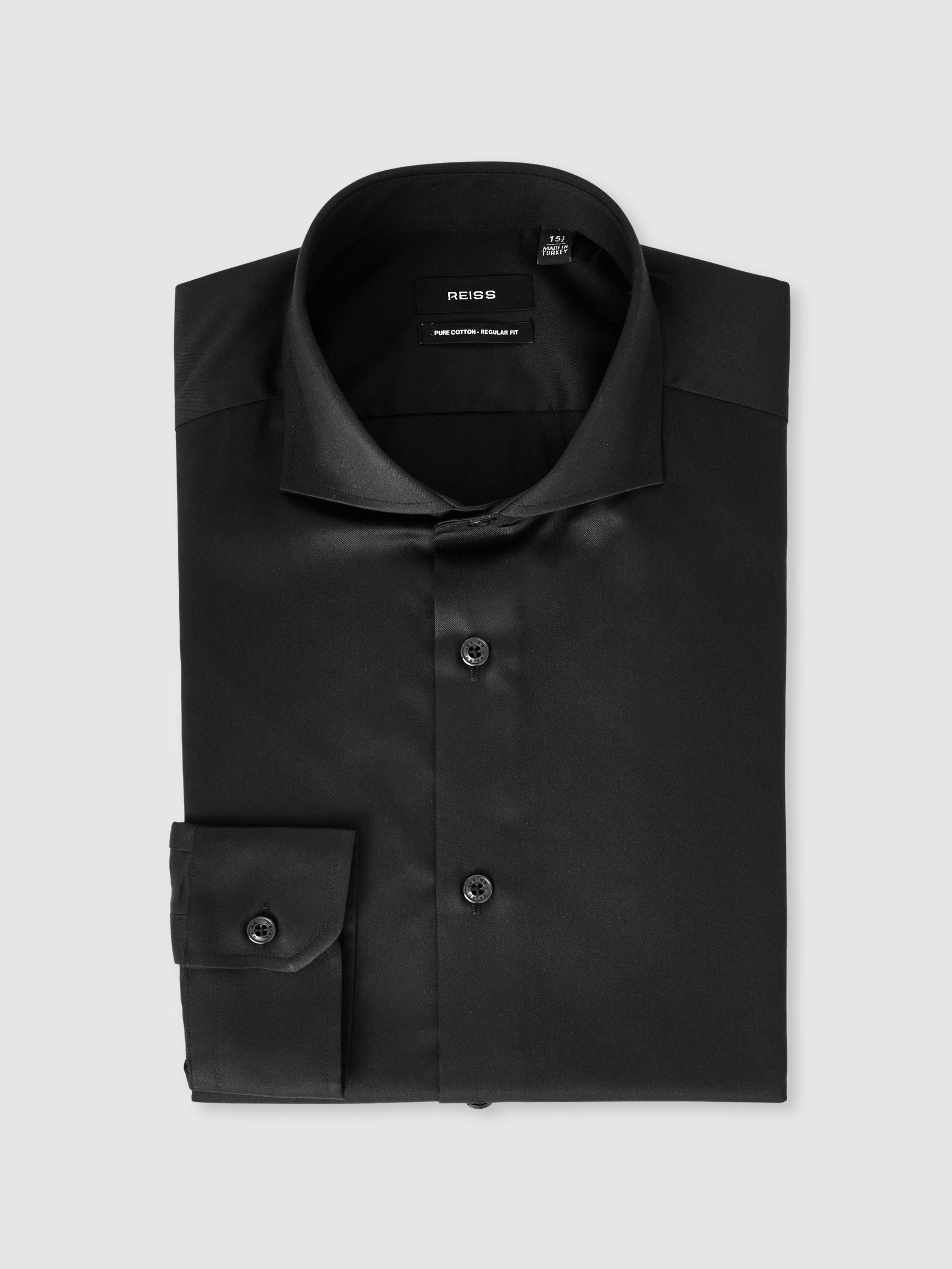 Regular Fit Two-Fold Cotton Shirt in Black