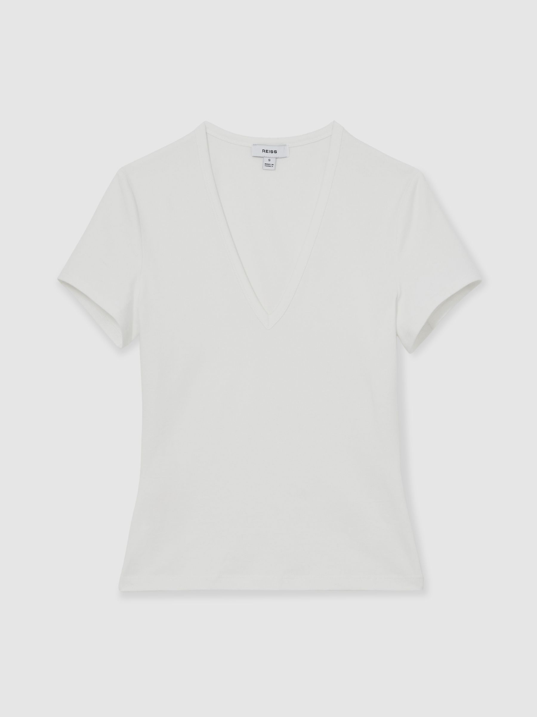 Stretch Cotton V-Neck T-Shirt in White