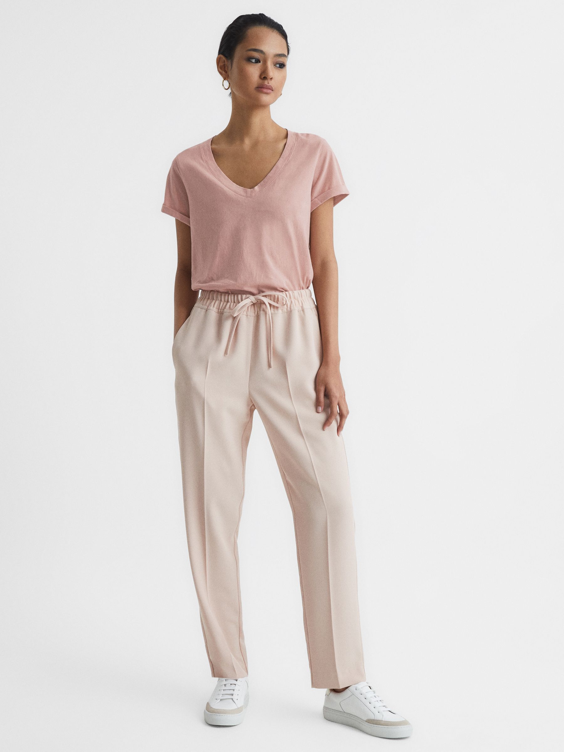 Cotton-Jersey V-Neck T-Shirt in Light Pink