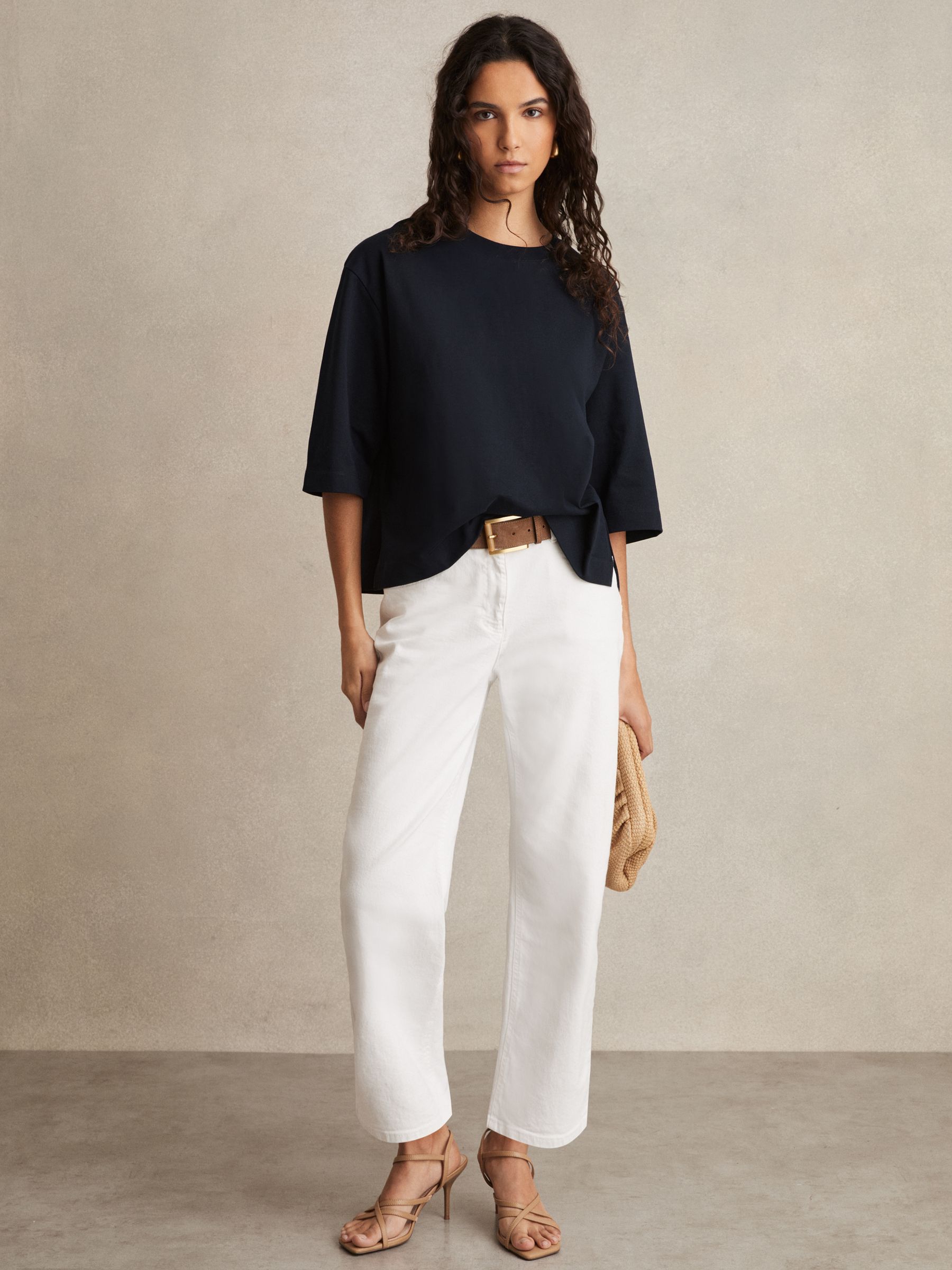 Oversized Cotton Crew Neck T-Shirt in Navy