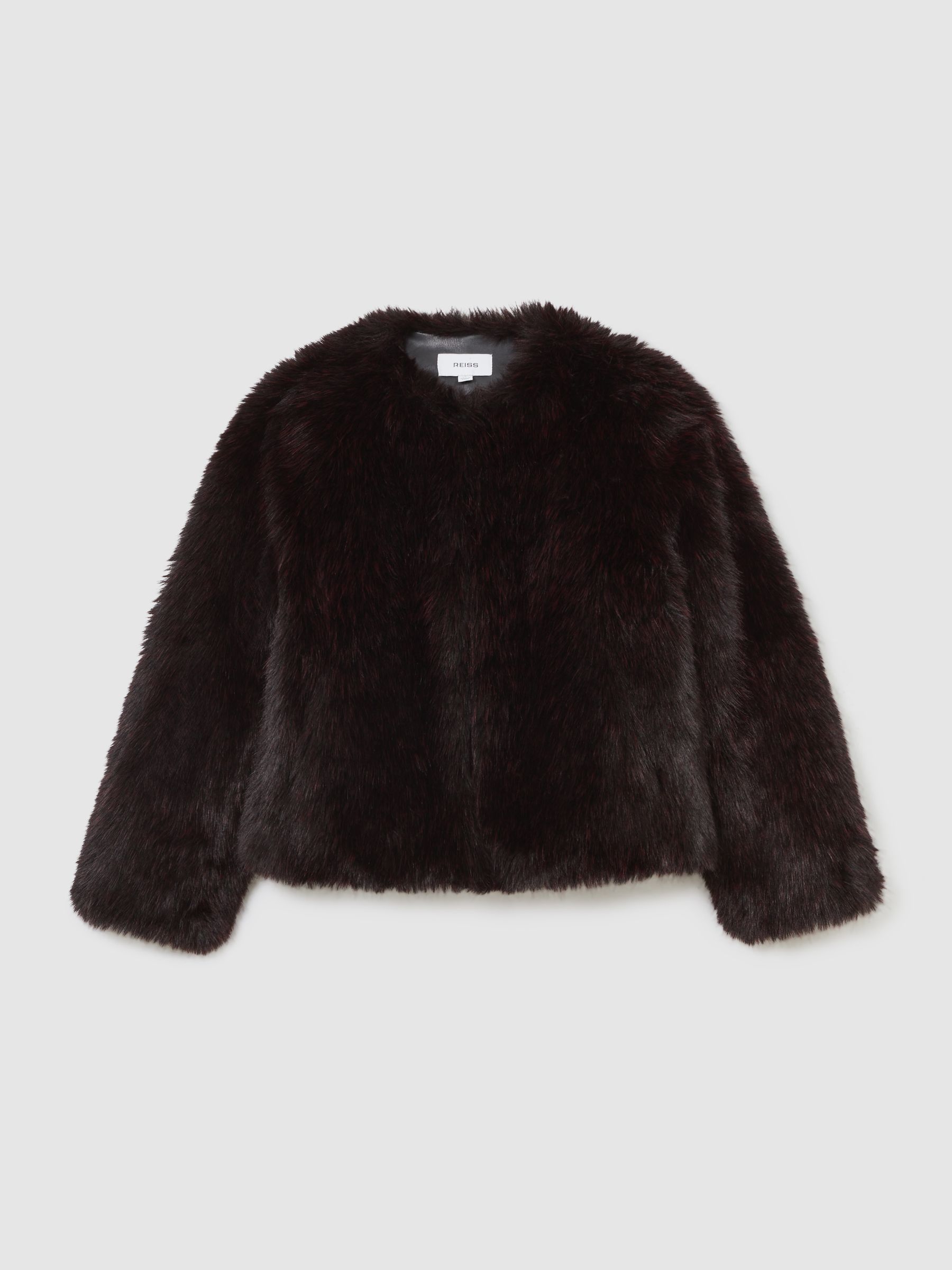 Faux-Fur Short Coat in Burgundy