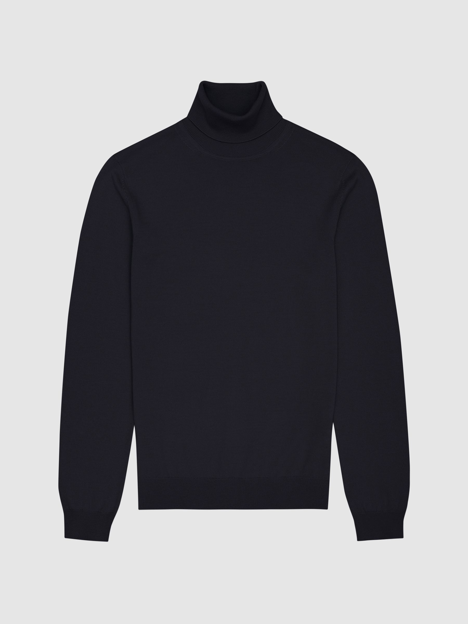 Merino Wool Roll-Neck Jumper in Navy